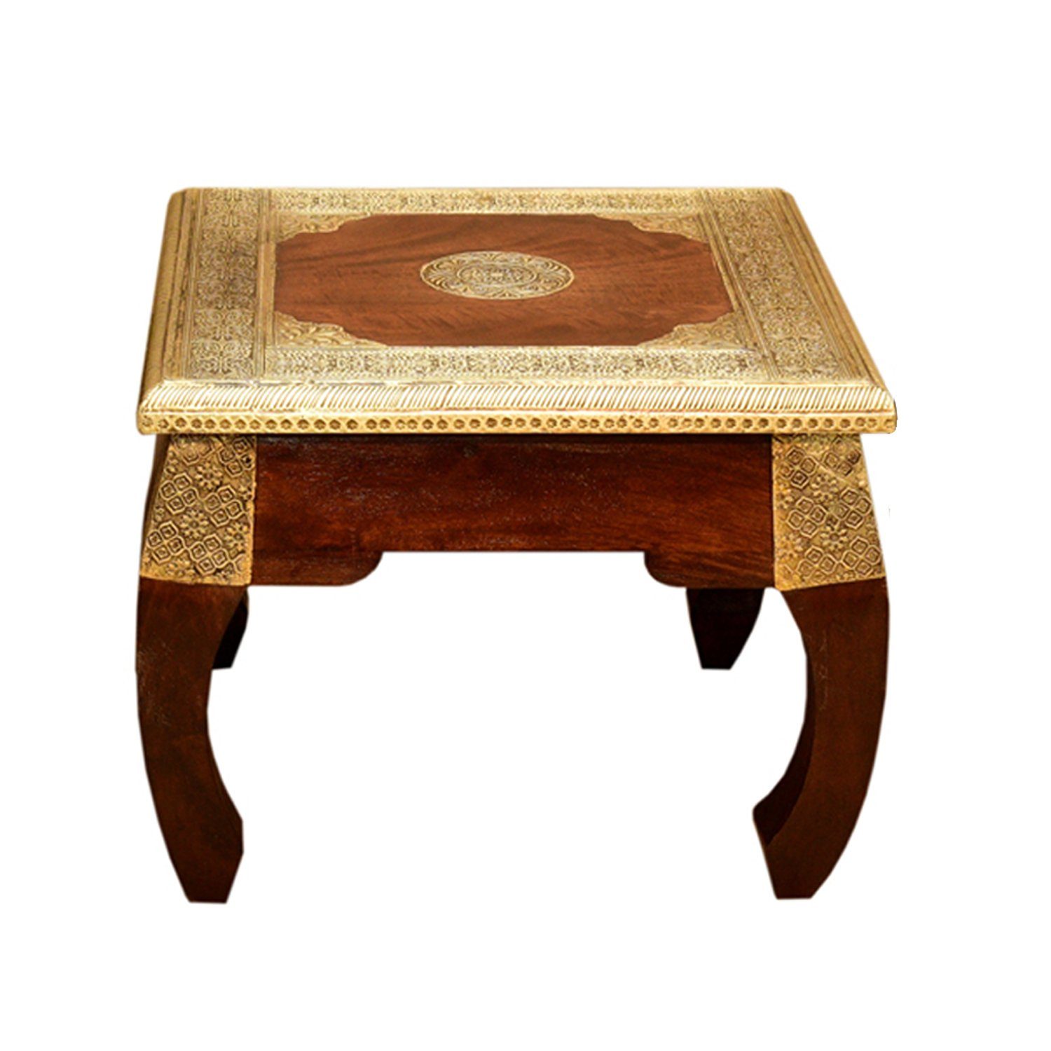 Gold Orientalischer Lounge Massivholz Tisch, Couchtisch Messing Chic in cm Messing), 38 Boho 38 Casa & Sofatisch Moro S Braun MT2241 (Sofatisch Beistelltisch x aus Opiumtisch