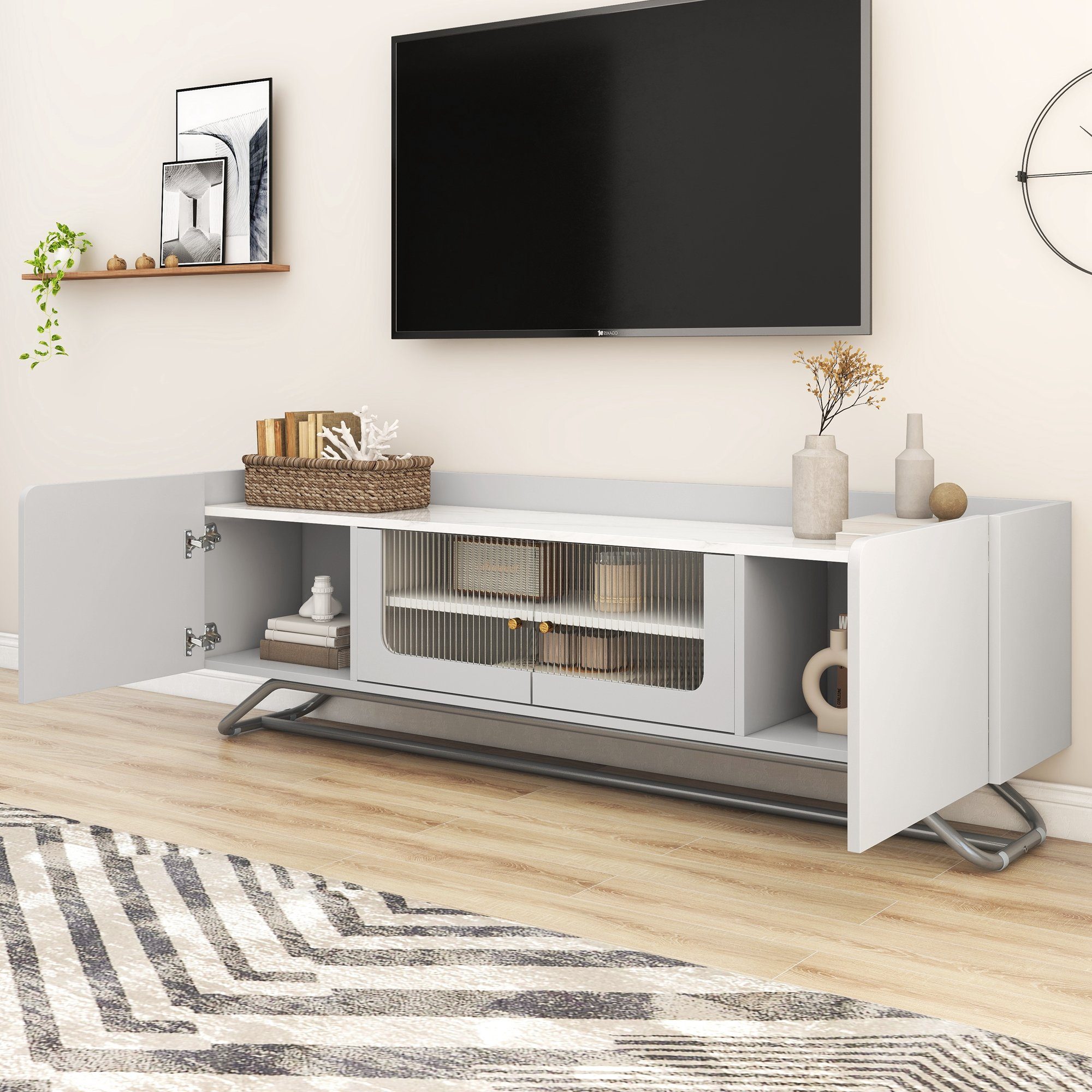 REDOM TV-Schrank TV-Lowboard im modernen Stil (150 x 30 x 47 cm. grau)  Robust und zuverlässig, Modernes Design