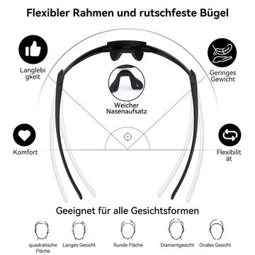 Senmudi Fahrradbrille Radsportbrille, polarisierte Sonnenbrille,Sportbrille, (Ideal für den Außenbereich,Laufen,Radfahren,Angeln,Golf, Mit Aufbewahrungstasche,mit 4 austauschbaren Gläsern), UV-Schutz 400