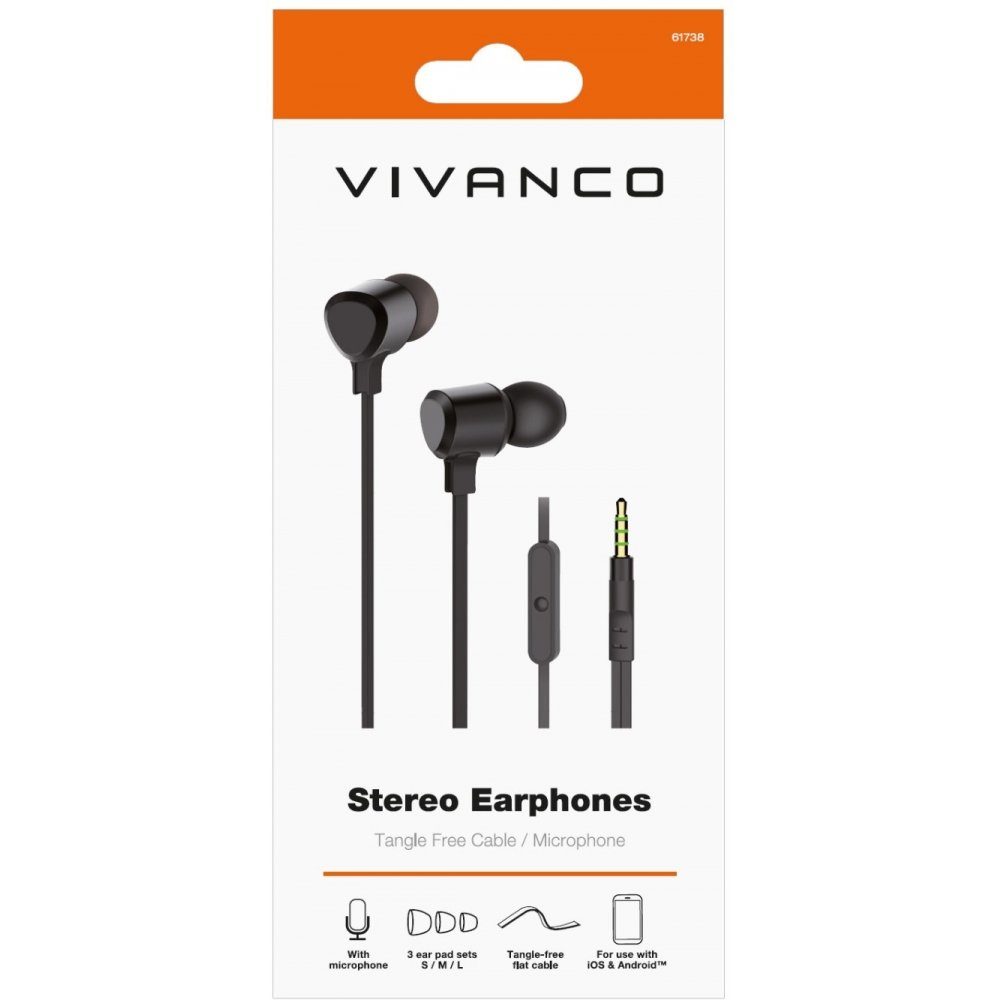 Vivanco In-Ear-Kopfhörer Earphones - schwarz Stereo Headset -