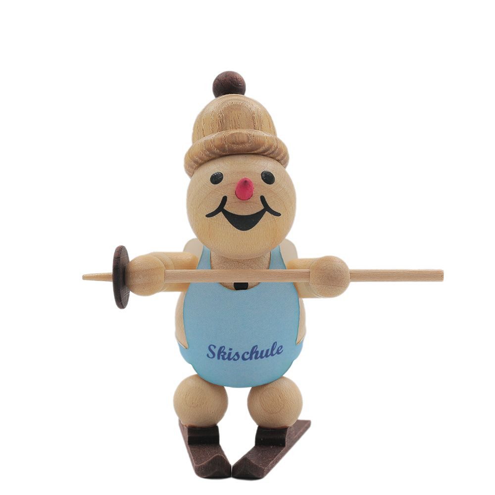 Drechslerei Volkmar Wagner Räuchermännchen Schneemann Junior Skianfänger Schneepflug - 8 cm - Original Erzgebirge