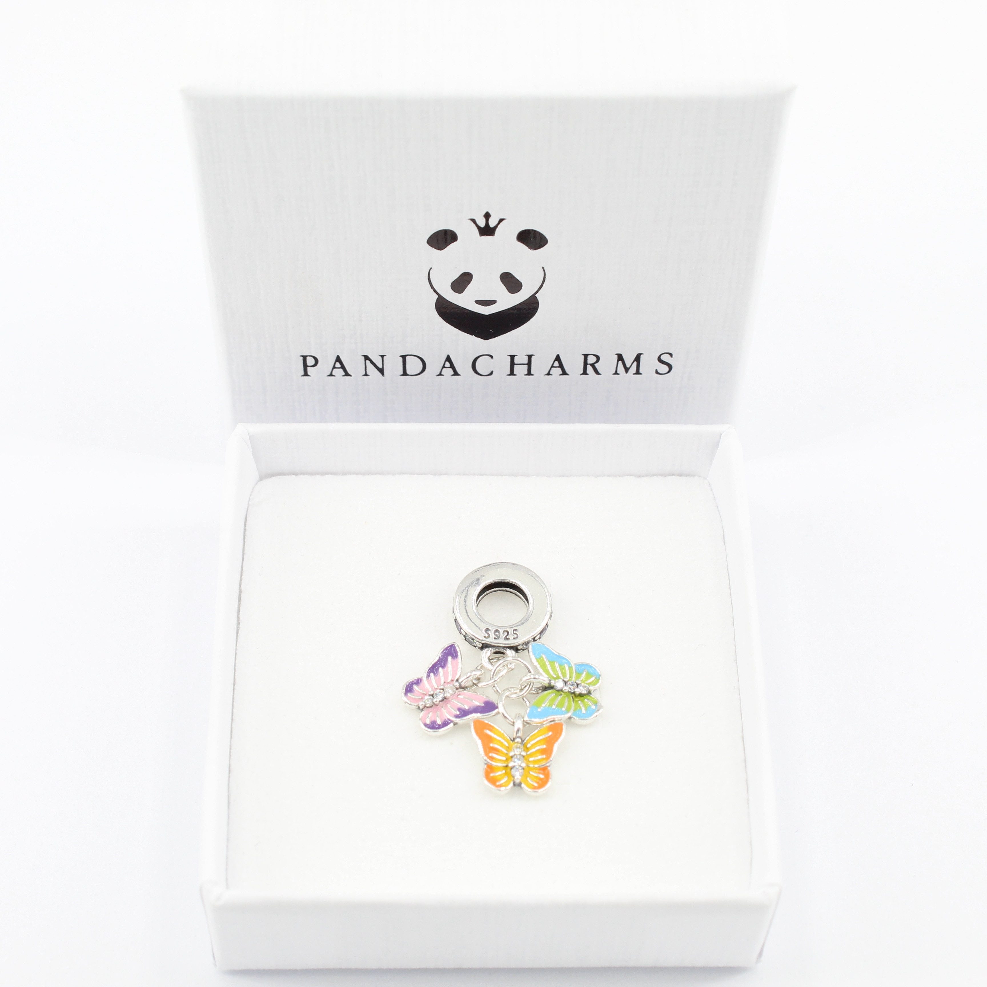 PANDACHARMS Bead Pastellfarbene Schmetterlinge Charm Anhänger, 925er Silber
