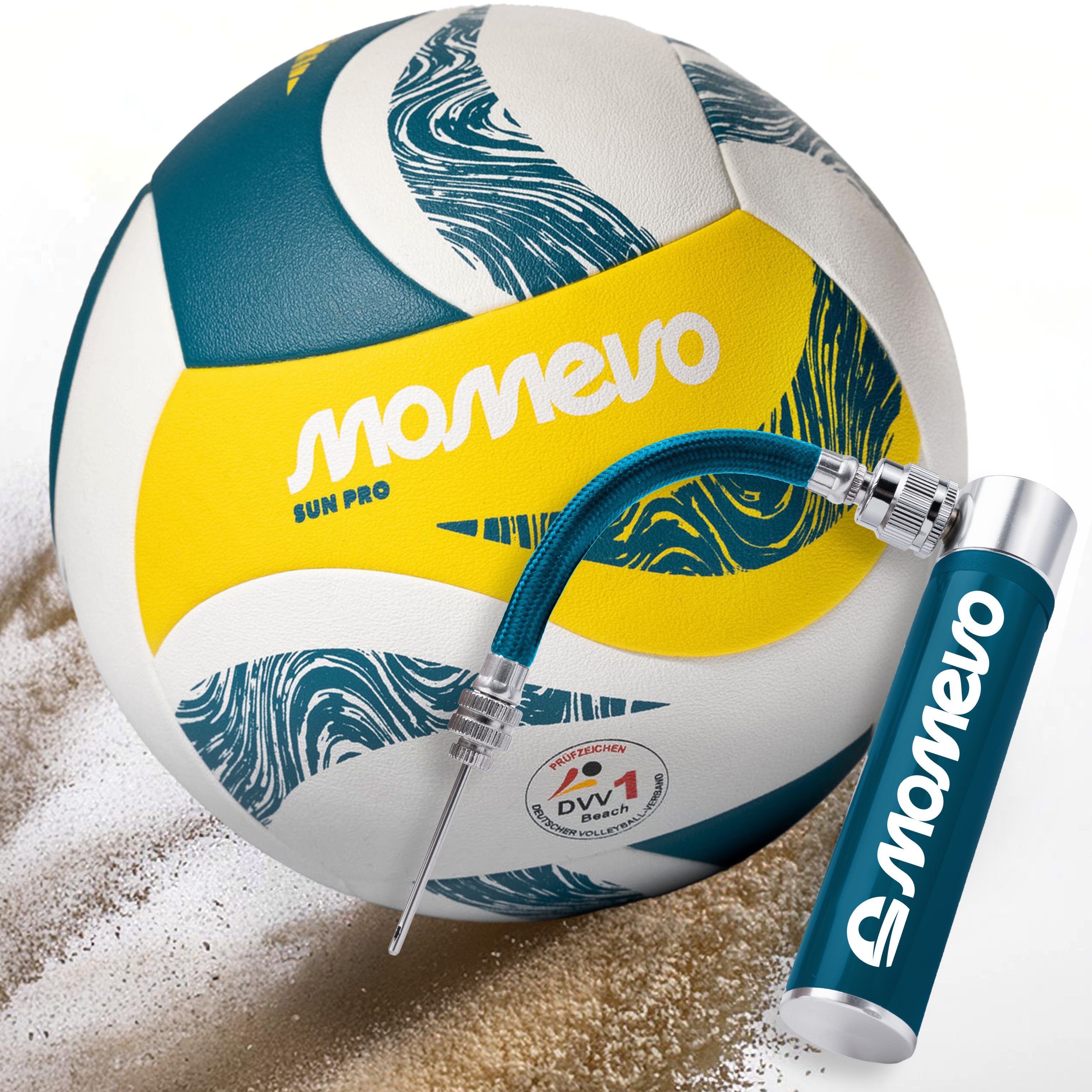 Momevo Beachvolleyball Momevo SunPro DVV1 zertifiziert - Profi Ball blau gelb
