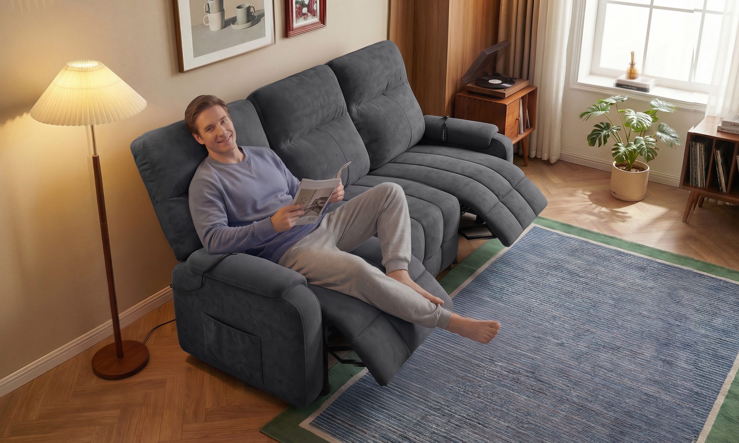 HOMALL Big-Sofa 3er Sitzer Relaxsofa Fernsehsessel, mit Fussteil, Federkern Elektrisch Verstellbar Relaxfunktion Heimkino Sofa
