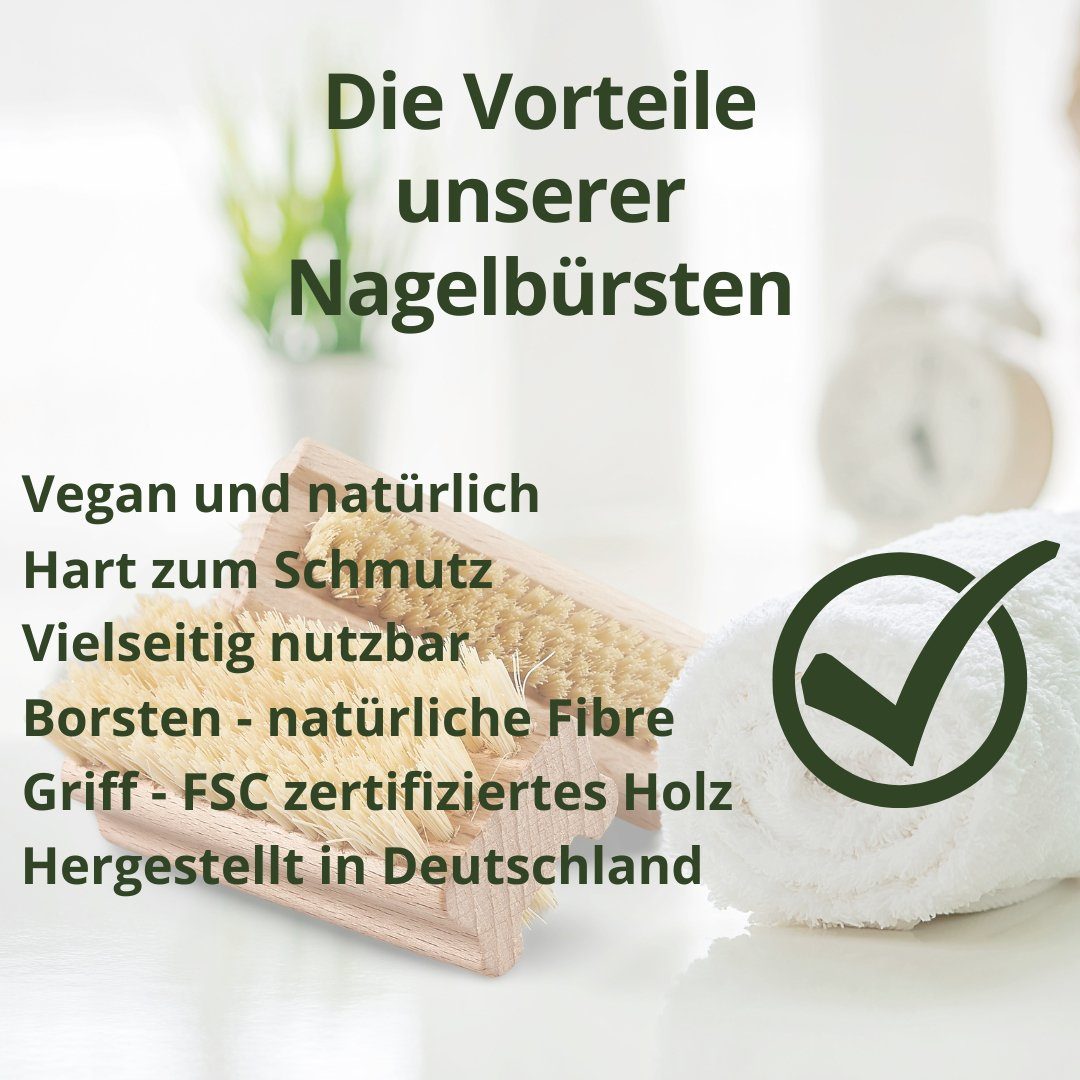 MOOcom! Nagelbürste Holz Handwaschbürste, Germany vegan, Made mit Naturborsten, in Set, 2-tlg