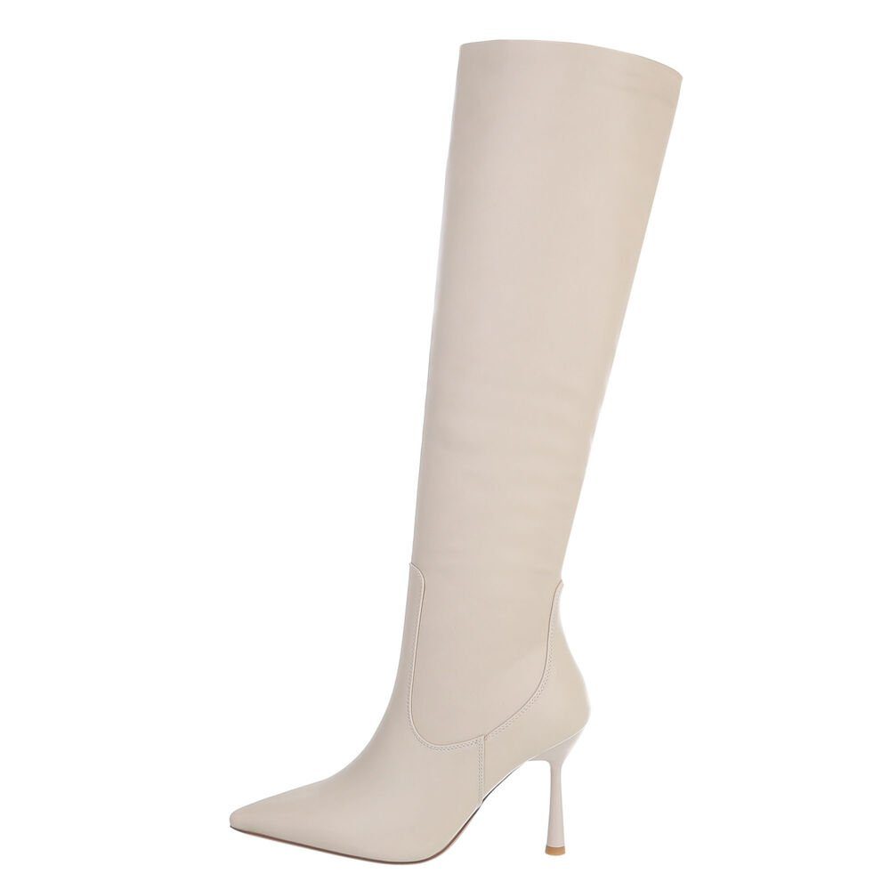 Ital-Design Damen Elegant High-Heel-Stiefel Pfennig-/Stilettoabsatz High-Heel Сапоги in Beige