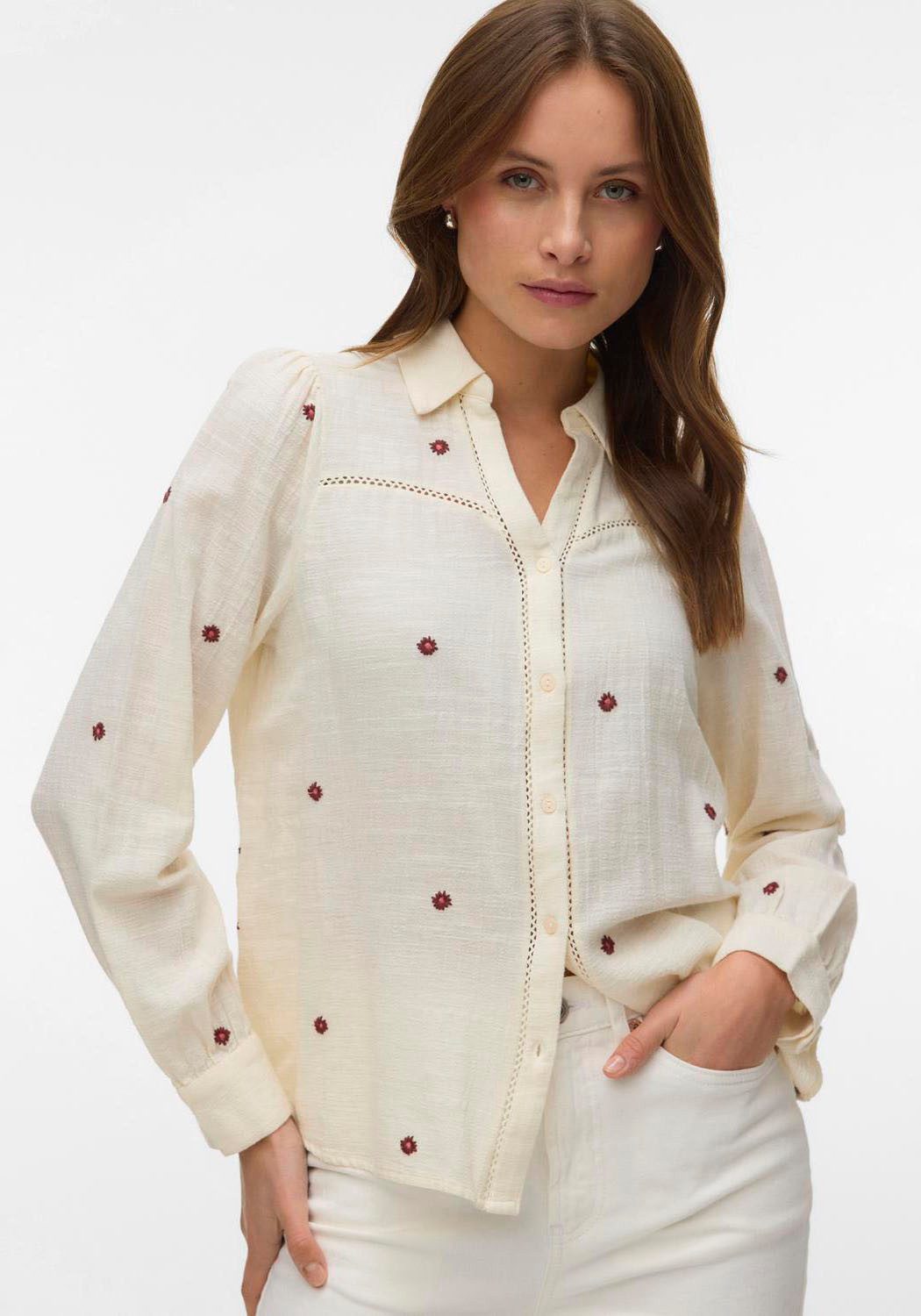 Vero Moda Langarmbluse VMJILLIAN LS SHIRT WVN BTQ Baumwolle