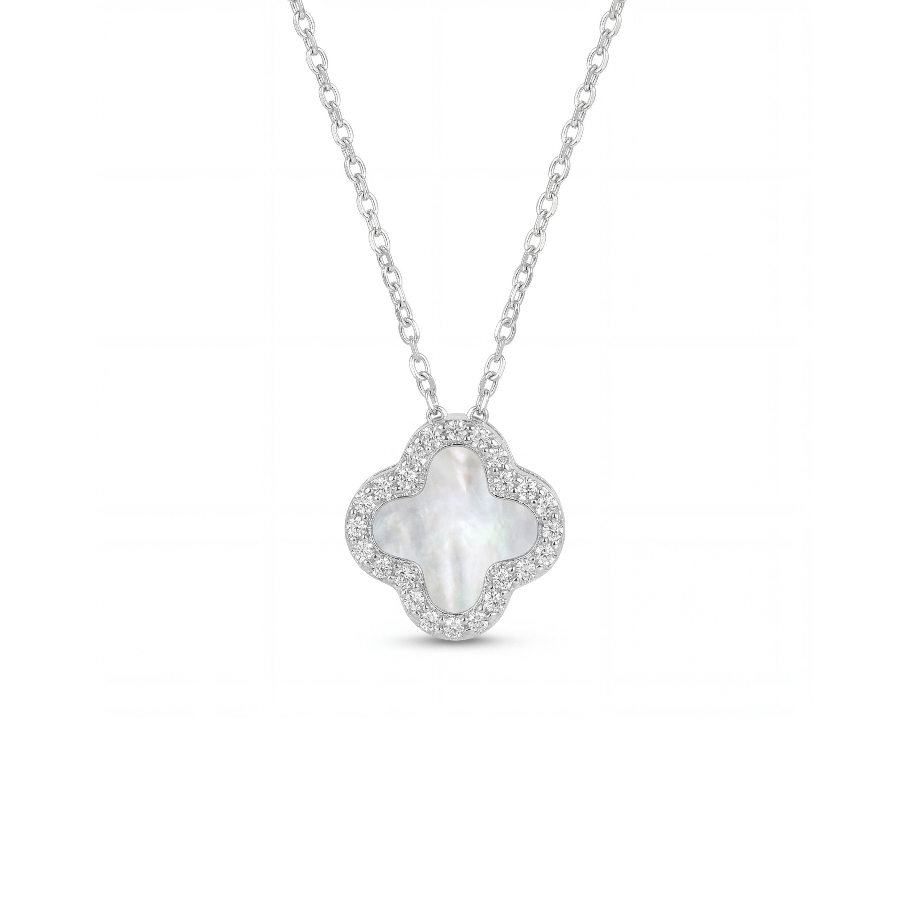 salazar.plus Kette mit Anhänger 925 Silberkette vergoldet vierblatt Kleeblatt mit Perlmutt Zirkonia, 925 Silberkette mit Kleeblatt, Perlmutt & Zirkonia – vergoldet