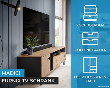 Furnix TV-Schrank MADICI Lowboard mit 2 Schubladen und 2 Ablagen Eiche Artisan Made in EU, B165 x H148,8 x T40 cm
