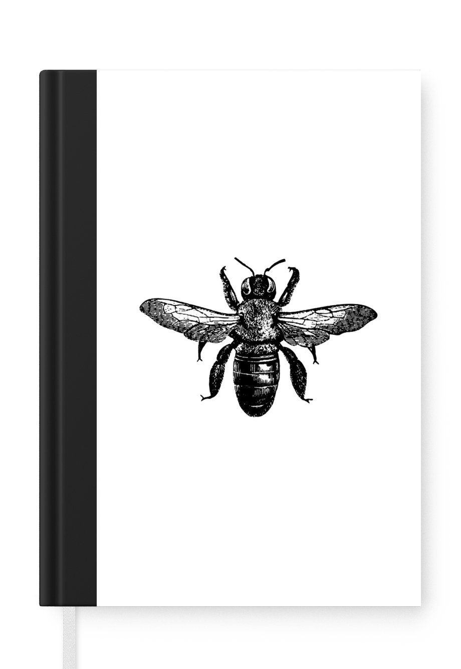 MuchoWow Notizbuch Biene - Insekt - Vintage - Schwarz und weiß, Journal, Merkzettel, Tagebuch, Notizheft, A5, 98 Seiten, Haushaltsbuch