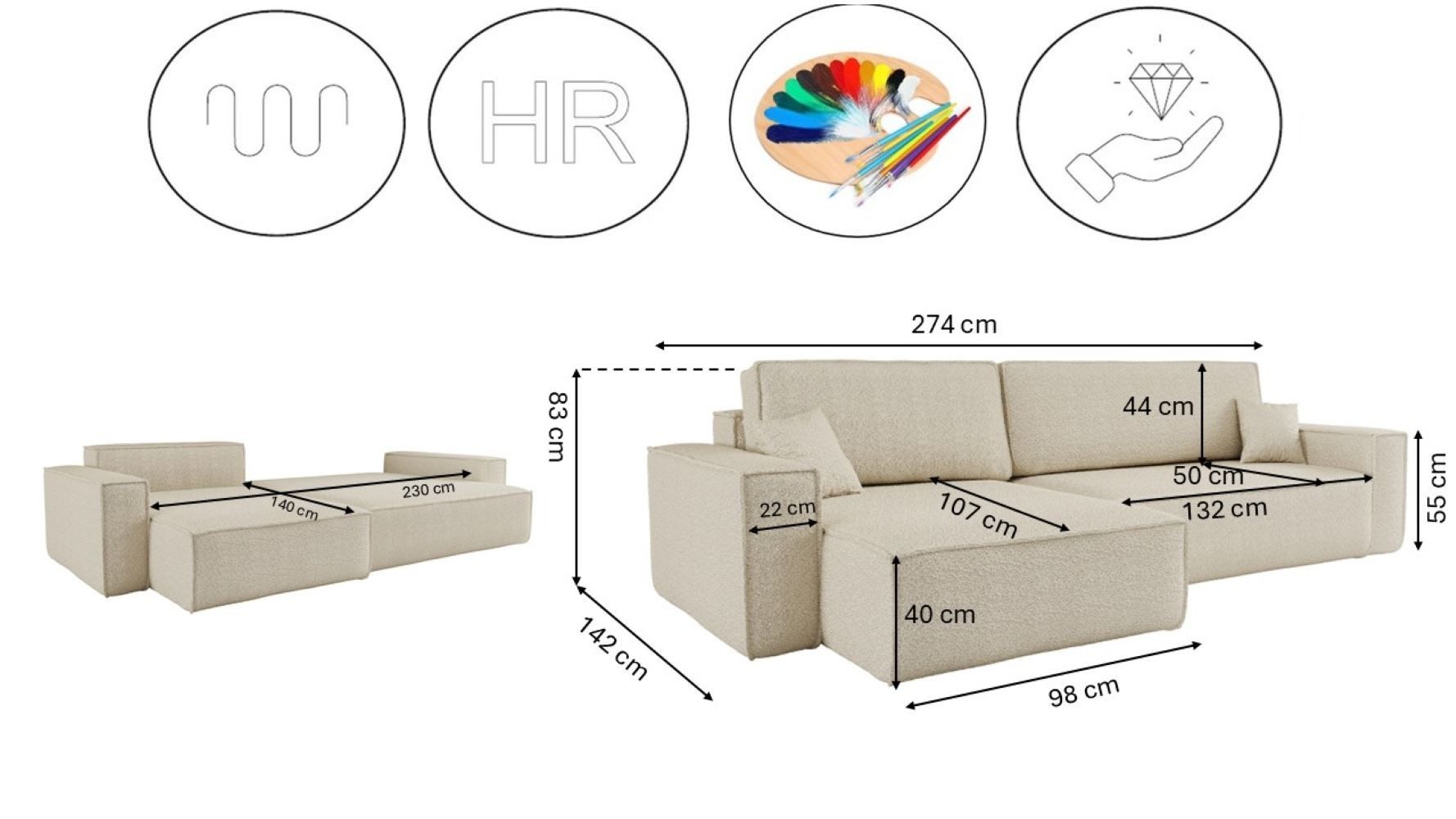 Kaiser Möbel Ecksofa mit schlaffunktion und bettkasten, BEST XL stoff Poso, Quelle, Verita, Mit Bettfunktion und Bettzeugfach