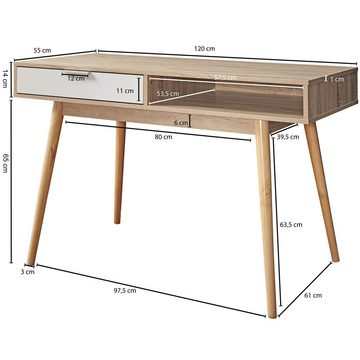 Wohnling Schreibtisch WL1.789 (120x79x55 cm mit Schublade, Sonoma Eiche / Weiß), Bürotisch Home Office, PC-Tisch mit Stauraum