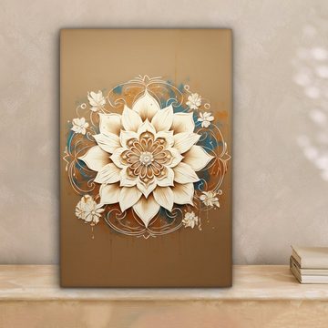 OneMillionCanvasses® Leinwandbild Mandala - Blumen - Weiß - Braun, (1 St), Leinwandbild fertig bespannt inkl. Zackenaufhänger, Gemälde, 20x30 cm