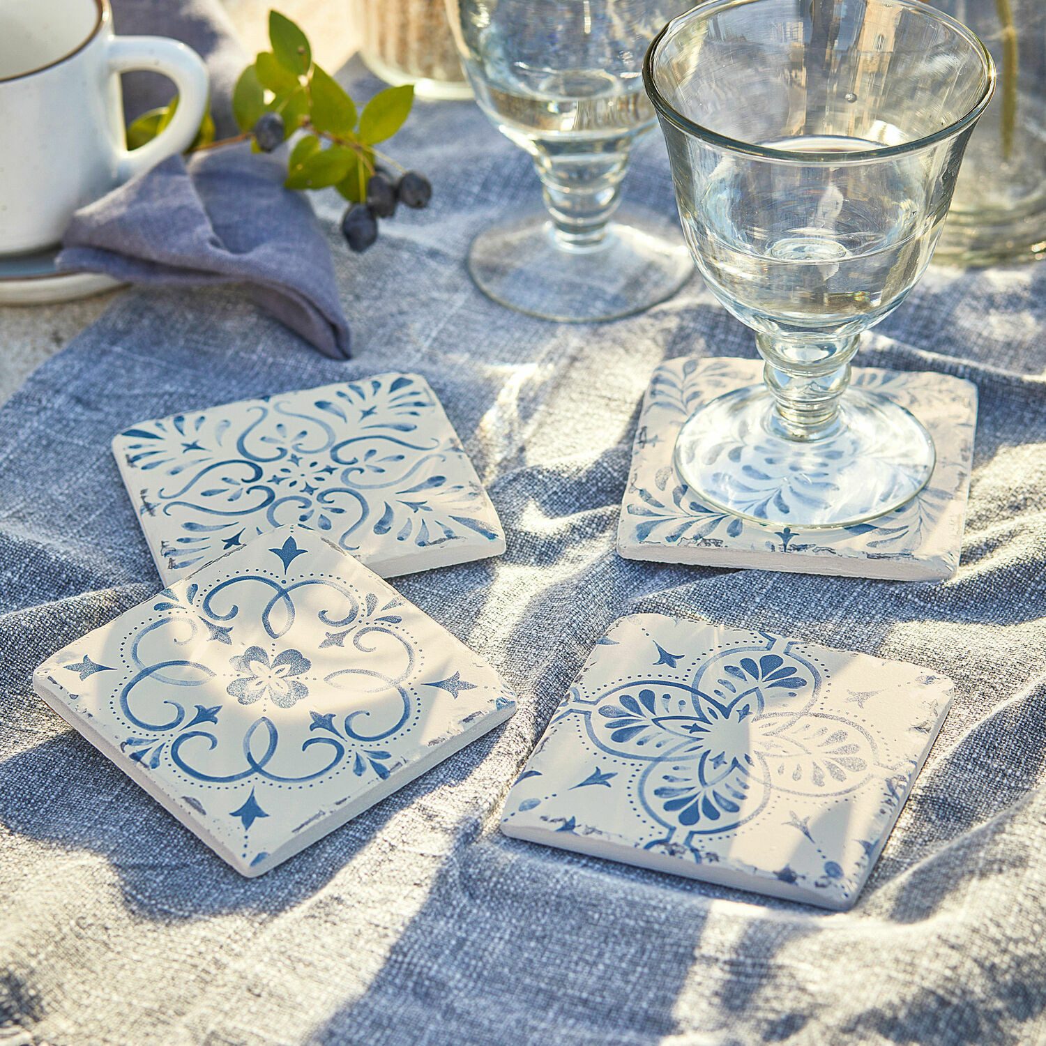 Mirabeau Getränkeuntersetzer Untersetzer 4er Set Évry weiß/blau