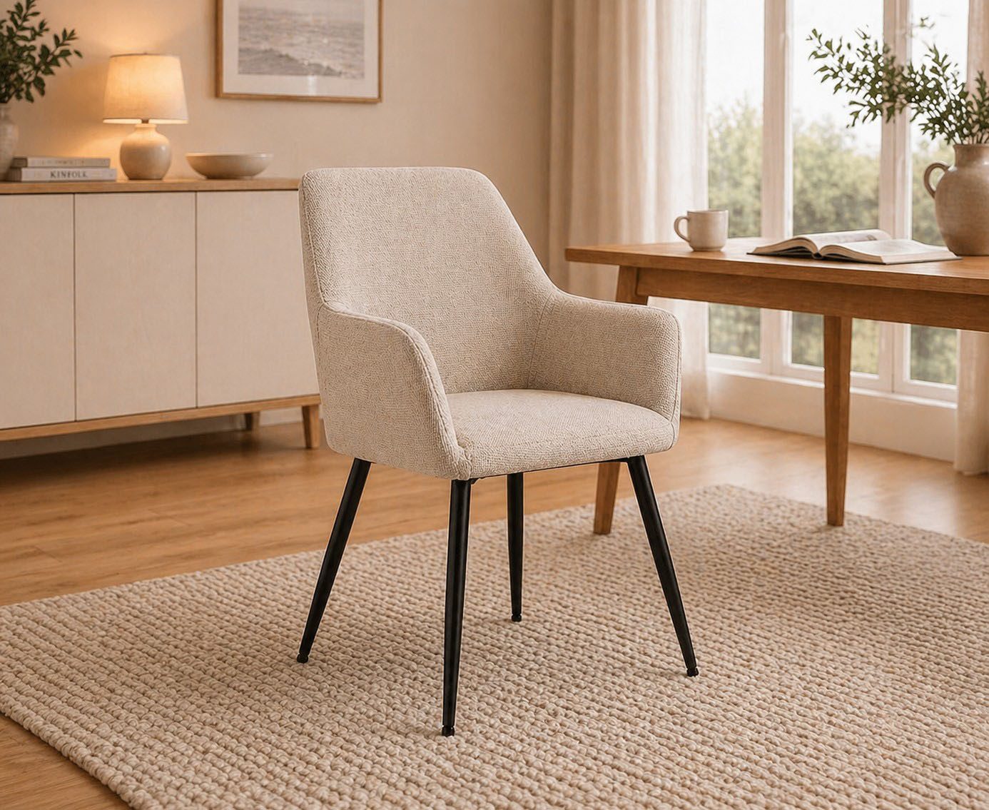 ACTONA GROUP Esszimmerstuhl Glenda 2er Set, Stoff - mit Armlehne & gepolstert in mehreren Farben, Bequemer Stuhl im skandinavischen Design & modernem Look