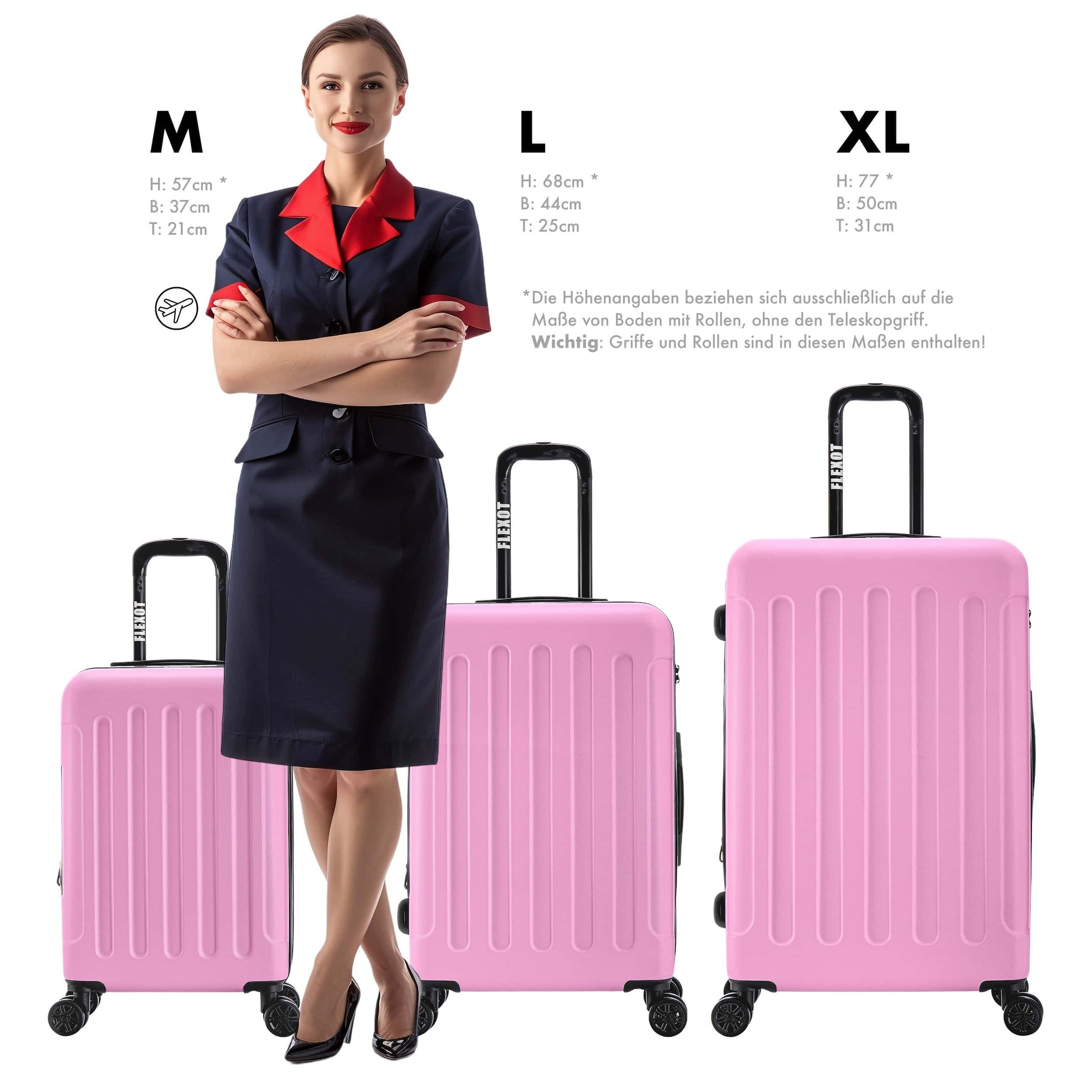 Flexot Hartschalen-Trolley F-3045 (Gr. M, L, XL) – Kofferset – ABS-Hartschale, 4 Rollen, Robuster und moderner Koffer mit vier 360° Rollen und Zahlenschloss