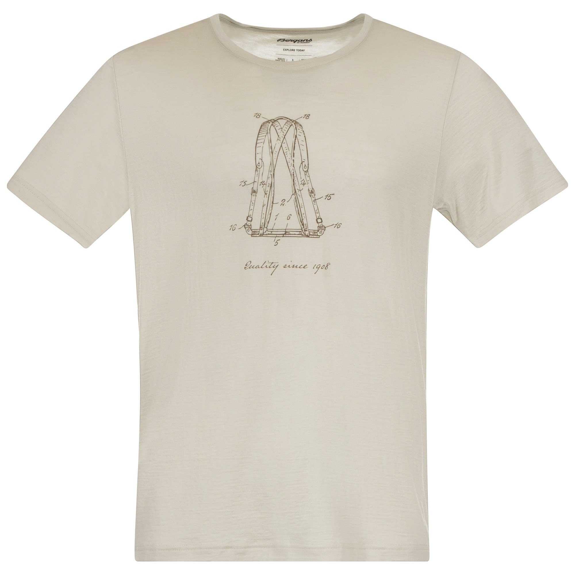 Tee Wool Bergans Graphic Herren T-Shirt Kurzarm-Shirt Bergans Chalk Sand M