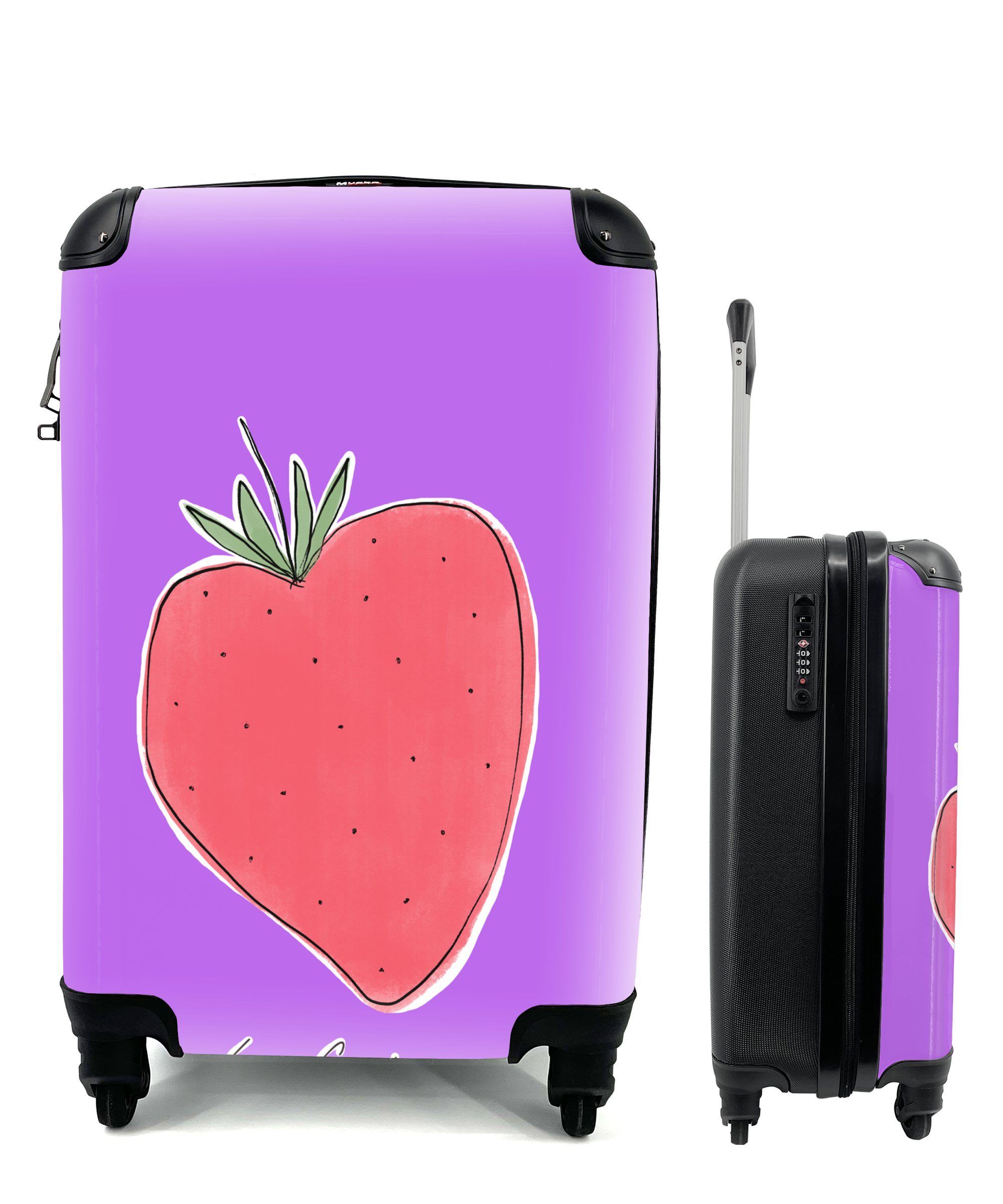 MuchoWow Handgepäckkoffer Erdbeere - Obst - Zitate, 4 Rollen, Reisetasche mit rollen, Handgepäck für Ferien, Trolley, Reisekoffer