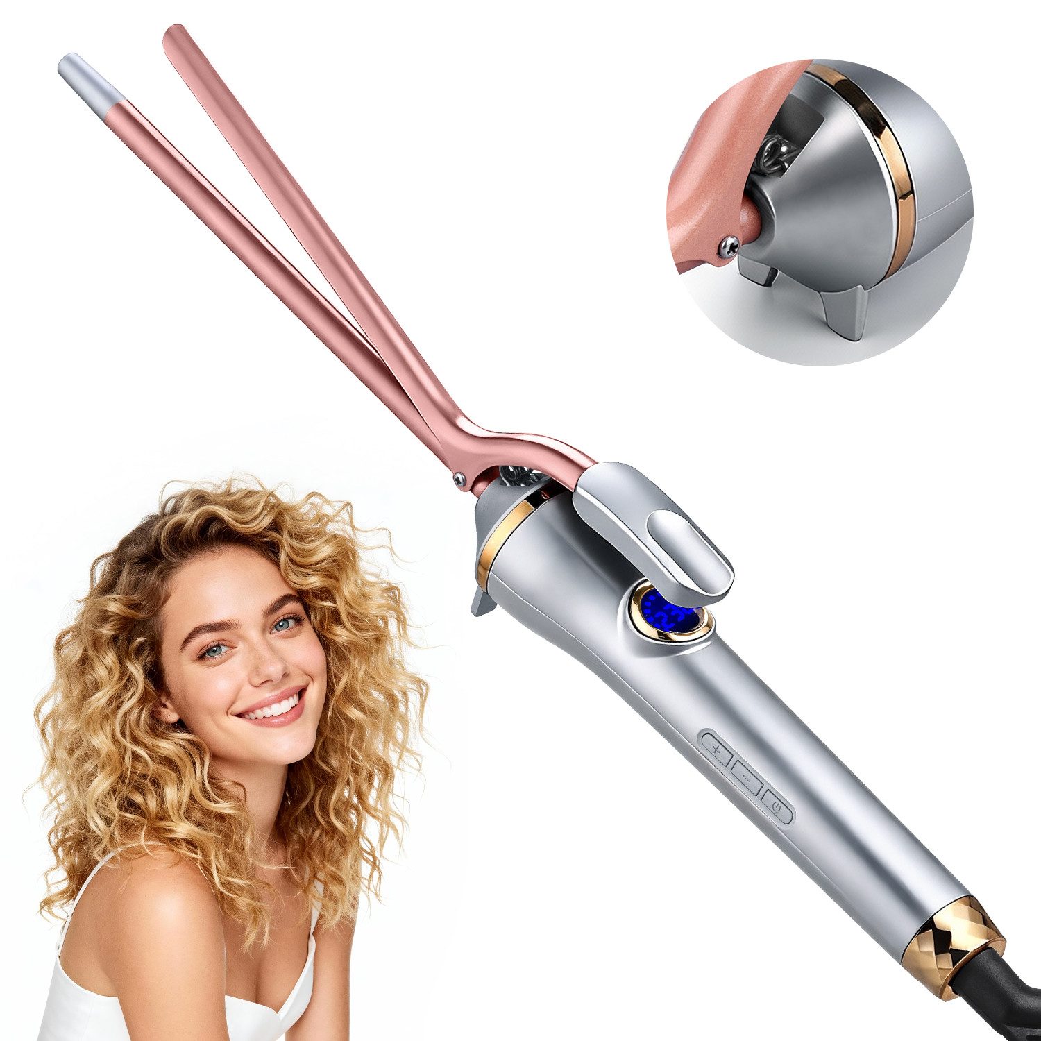 CkeyiN Lockenstab 9mm Lockendreher 130-230℃ mit LED-Anzeige Verbrühungsschutzklemmen, Turmalin-Keramik-Beschichtung, 30S schnelles Erhitzen zur Flauschiges lockiges Haar