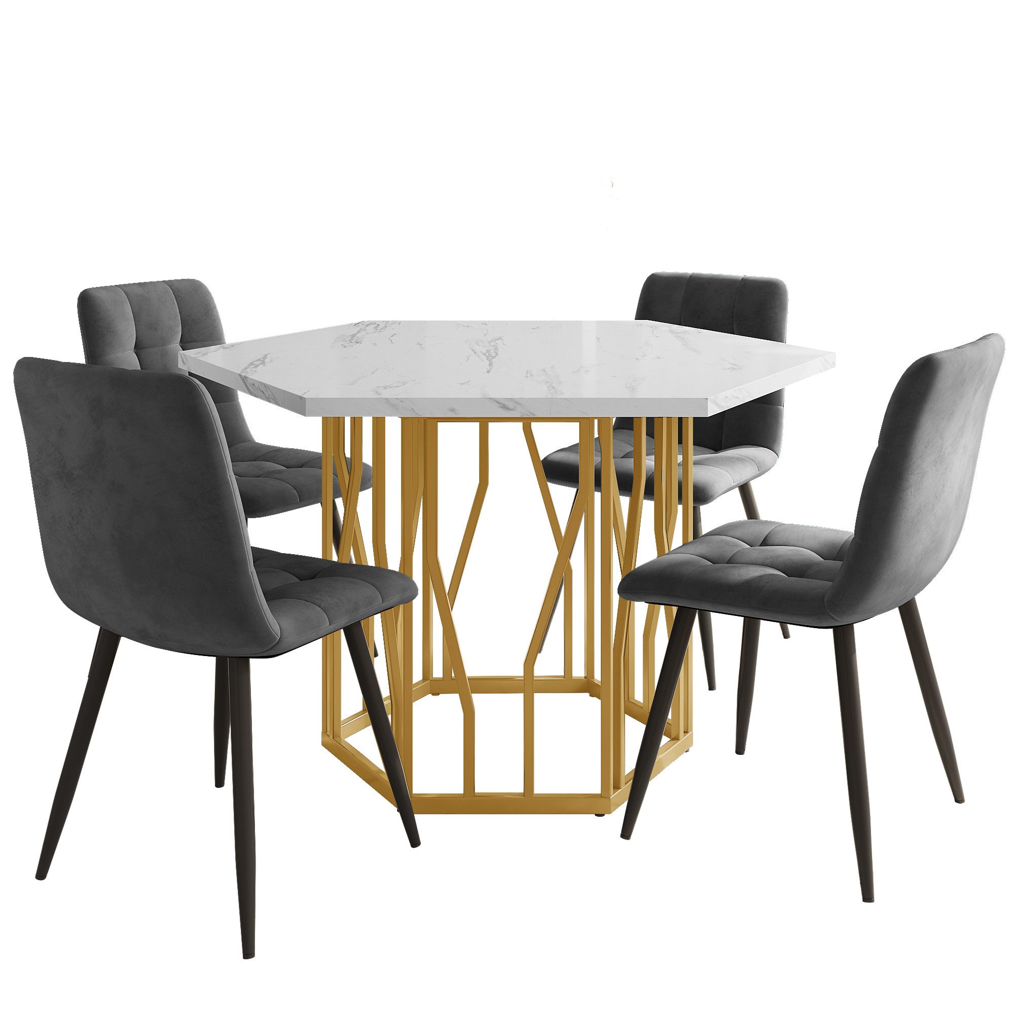 Flieks Essgruppe sechseckiger Esstisch mit 4 Stühlen Set, (Set, 5-tlg., 1 T günstig online kaufen