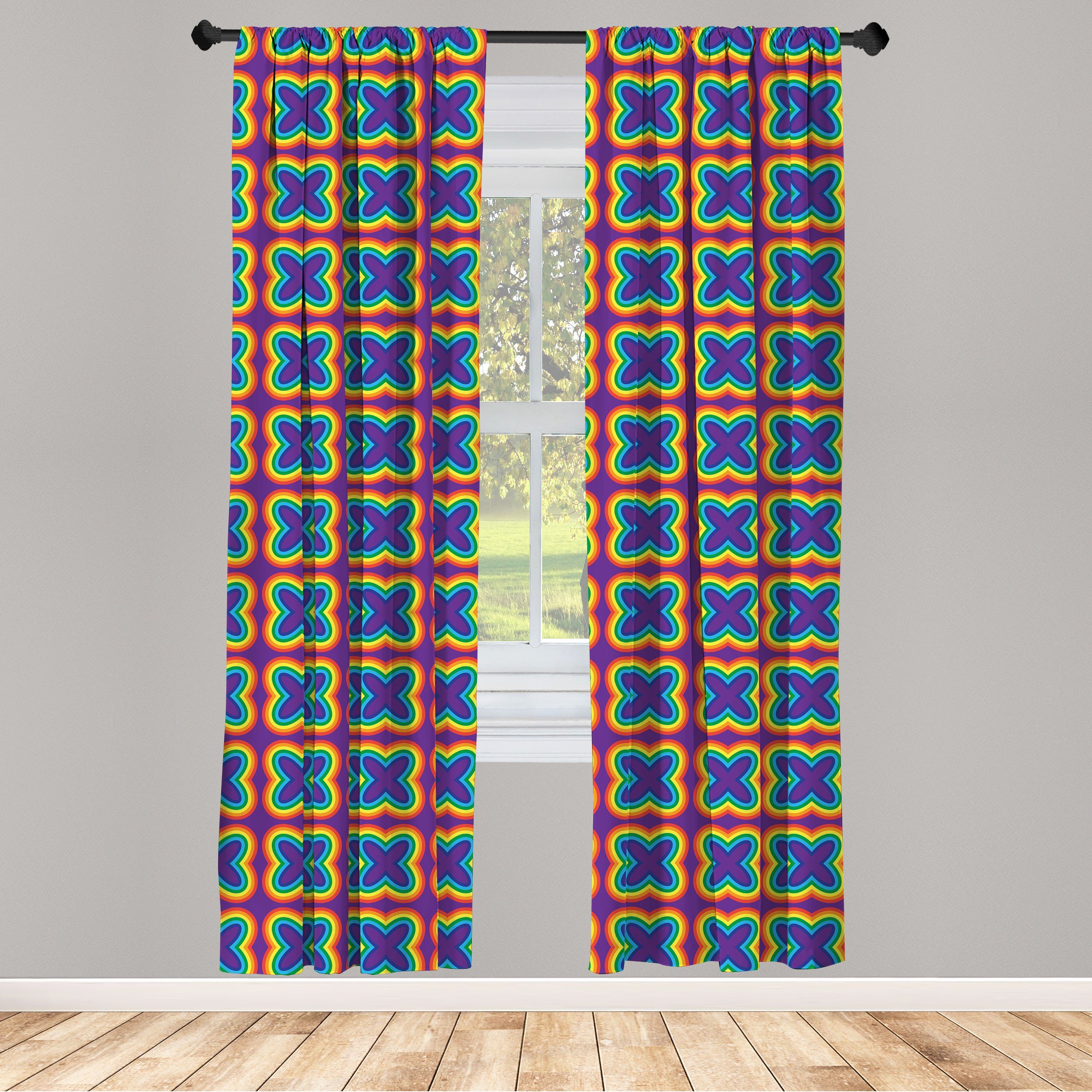 Gardine Vorhang für Wohnzimmer Schlafzimmer Dekor, Abakuhaus, Microfaser, Regenbogen Multicolor Schmetterling