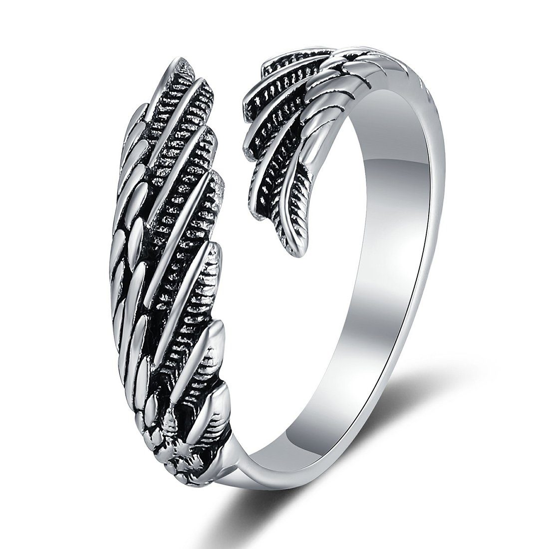 Haiaveng Fingerring Ring Verstellbar Feder Ringe,Damen Offene Ringe, Unisex Vintage Angel Ringe,Engels Flügel Ring für Damen