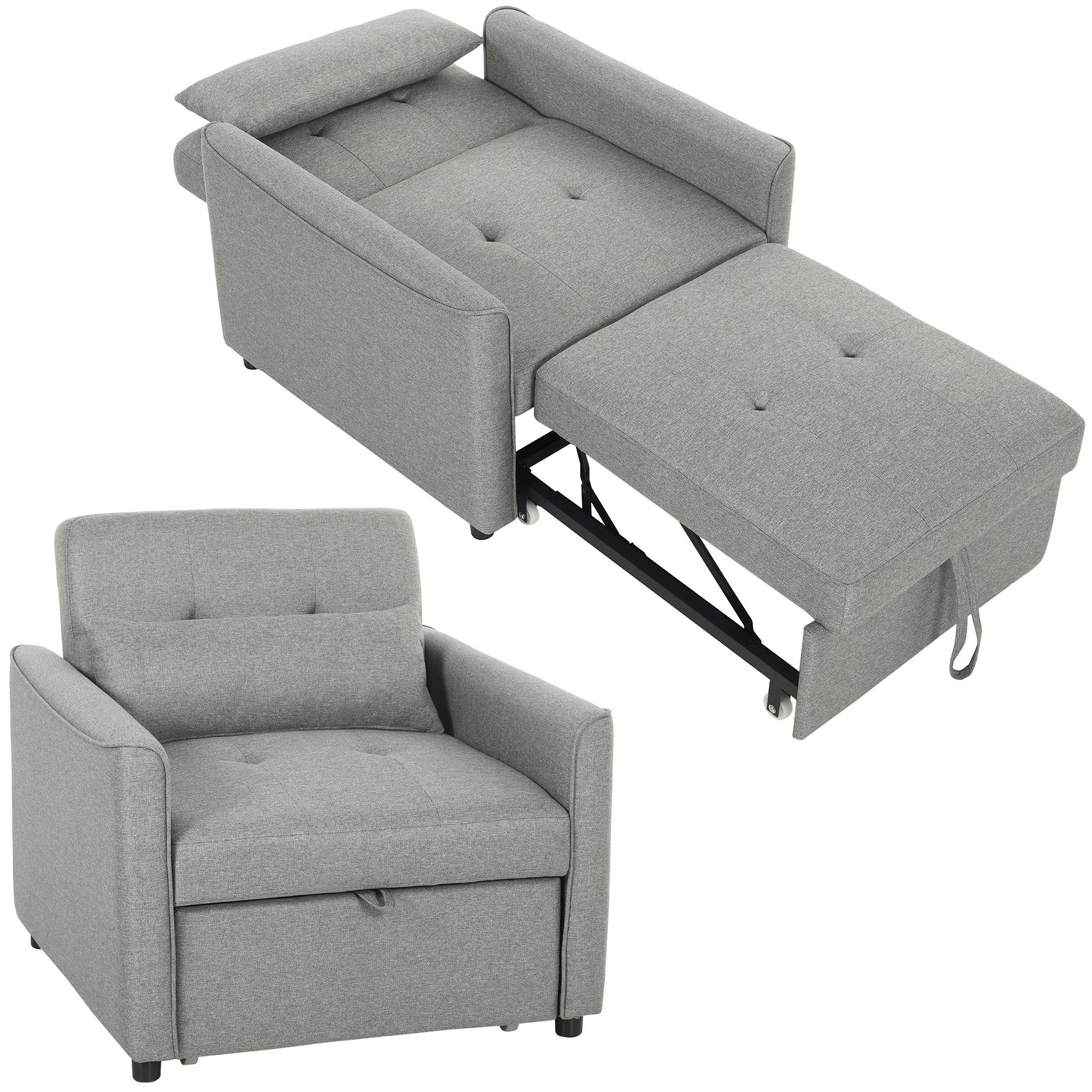 MC Star Schlafsofa 3-in-1 Schlafsessel, Ausziehbarer Sofa-Bett Sessel, mit Verstellbarer Rückenlehne, Grau