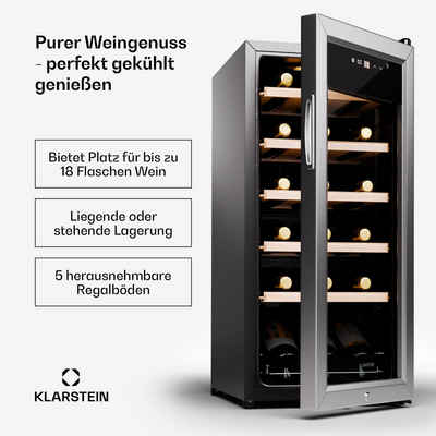 Klarstein Weinkühlschrank Shiraz Premium Smart 18 SS, für 18 Standardflaschen á 0,75l,Wein Flaschenkühlschrank Weintemperierschrank Weinschrank Kühlschrank