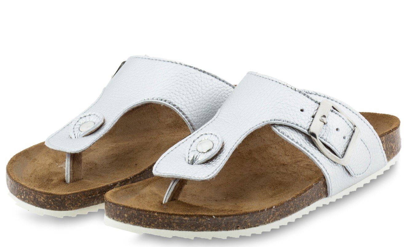Clic Sandalen Zehentrenner Vedra Mädchen Damen Leder Silber Sandalette