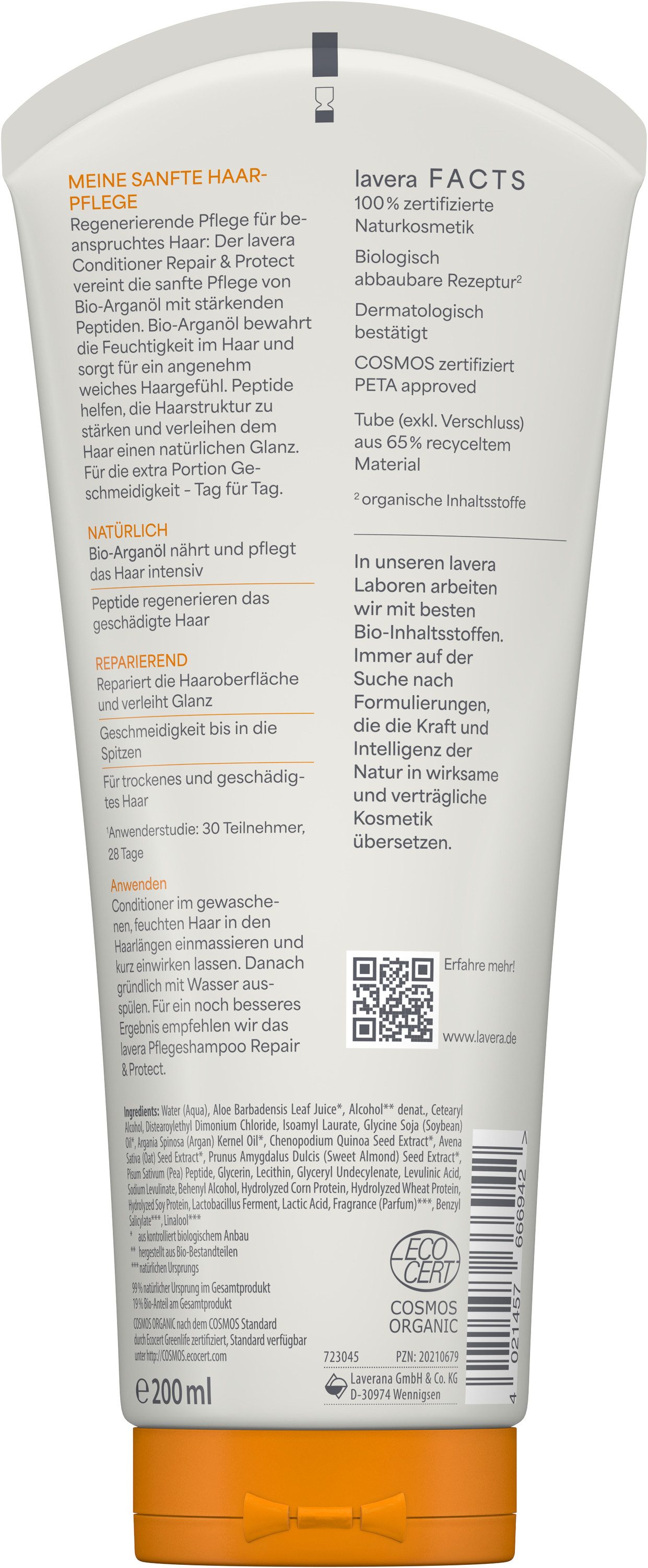 lavera Conditioner "Repair & Protect" Bio-Arganöl & Peptide, 200 ml – Bild 4 von 4
