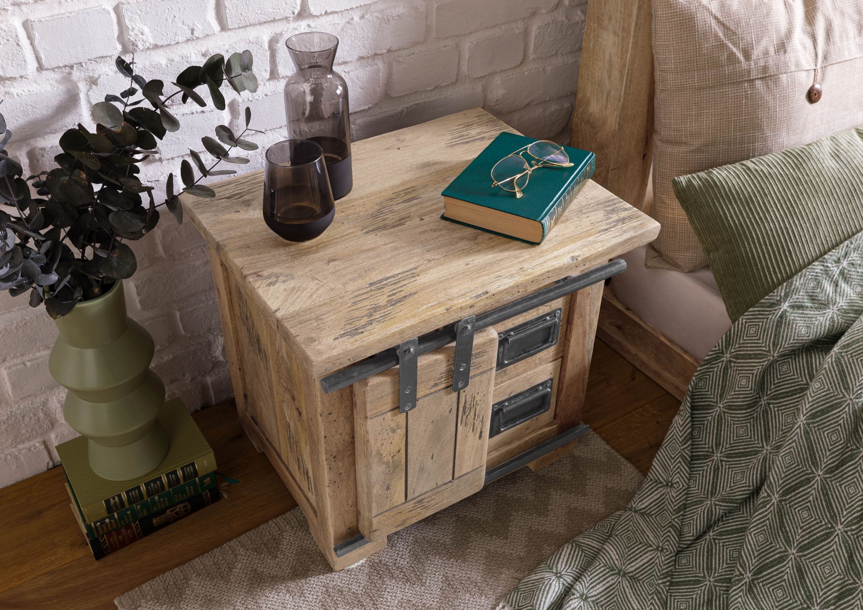 Massivmoebel24 Nachttisch RAILWAY (Massivholz, Massivholztisch), Mango 50x4 günstig online kaufen