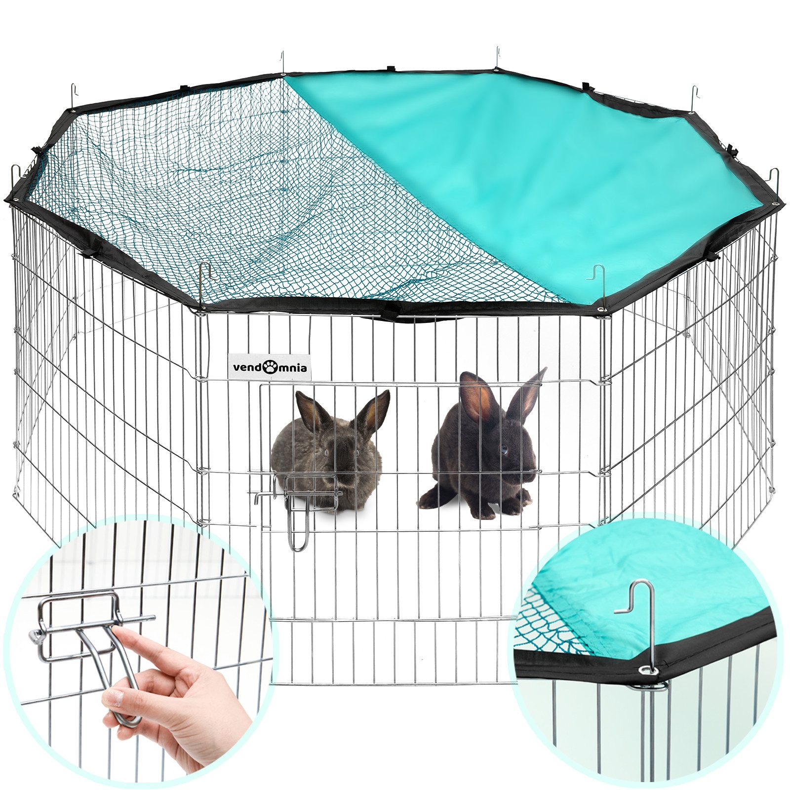 VENDOMNIA Freigehege Freilaufgehege für Kleintiere Haustiere, Tür - Netz, Sonnenschutz, verzinkt, Laufgehege Freilauf Nager Kaninchen, Hasen
