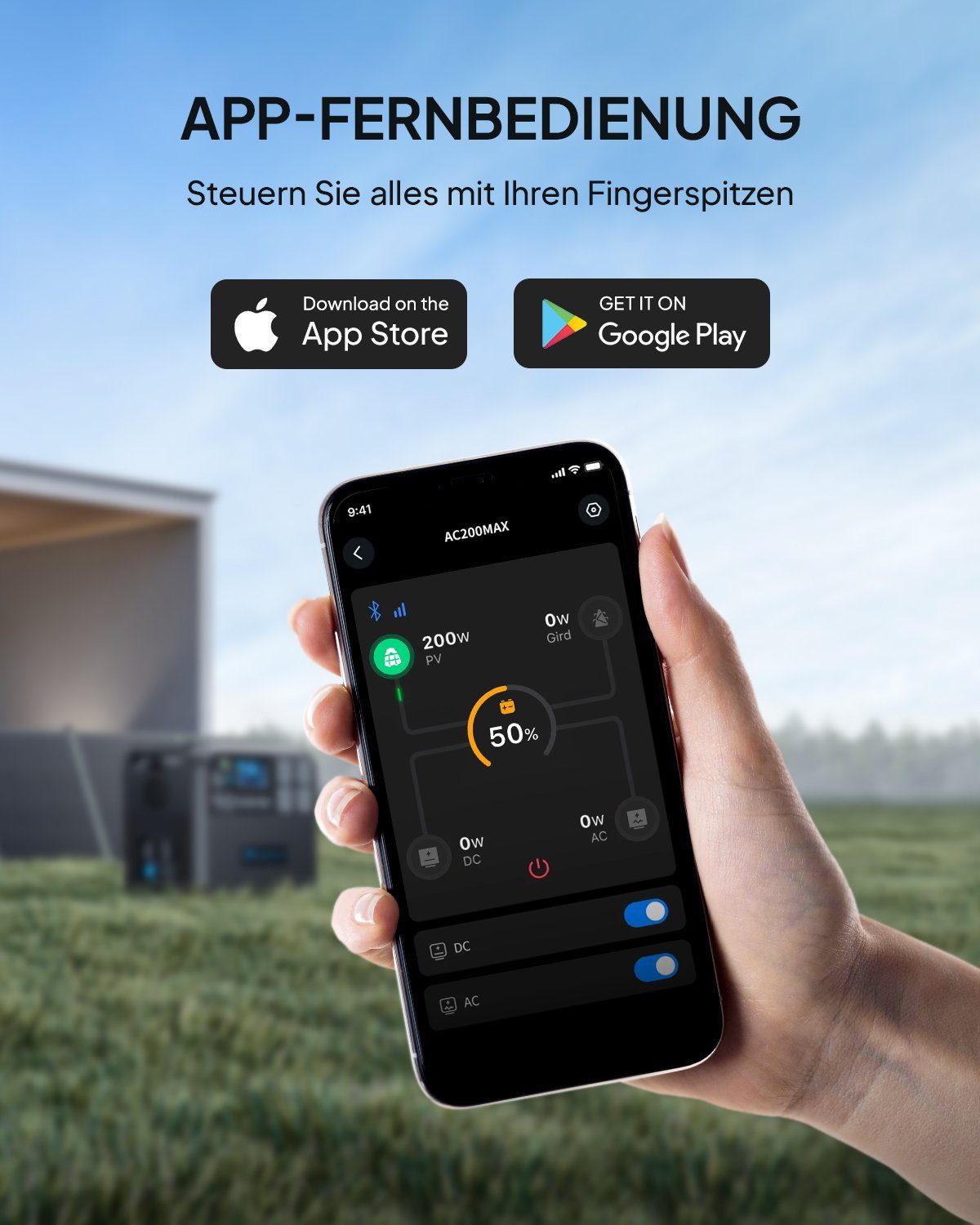 BLUETTI Stromerzeuger AC200MAX Tragbares Kraftwerk 2200W/2048Wh, 2,20 in kW, (packung, 1-tlg., 4 2200W AC Steckdose, Erweiterbare Kapazität bis zu 8192Wh), Stromspeicher Notstromaggregat für Stromausfall, Reise