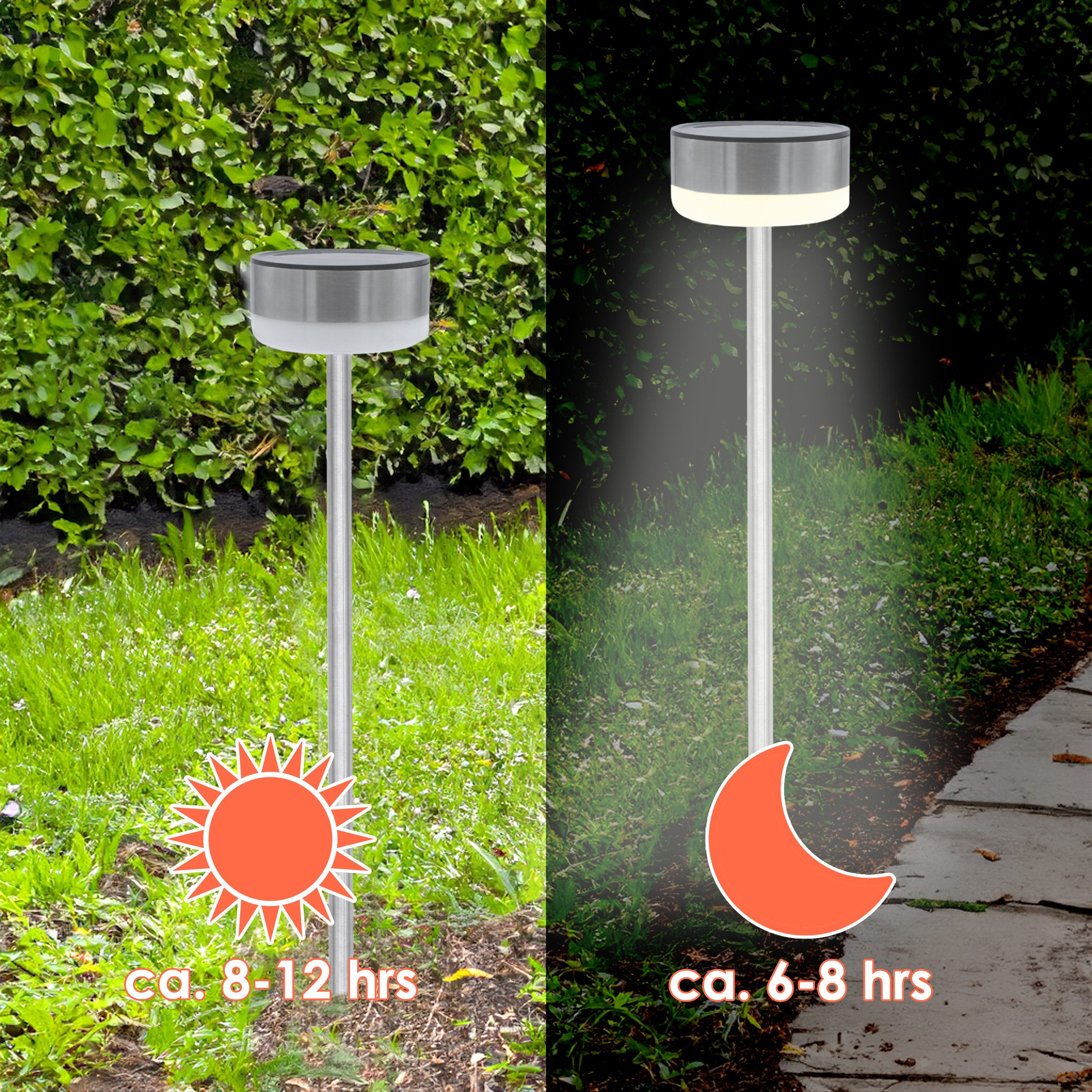 Spetebo LED Solarleuchte LED Solar Edelstahl Wegeleuchte 39 x Ø 9 cm - 2er Set, Einschaltautomatik, LED fest integriert, kaltweiß, Garten Deko Beleuchtung kalt  – Bild 4 von 4