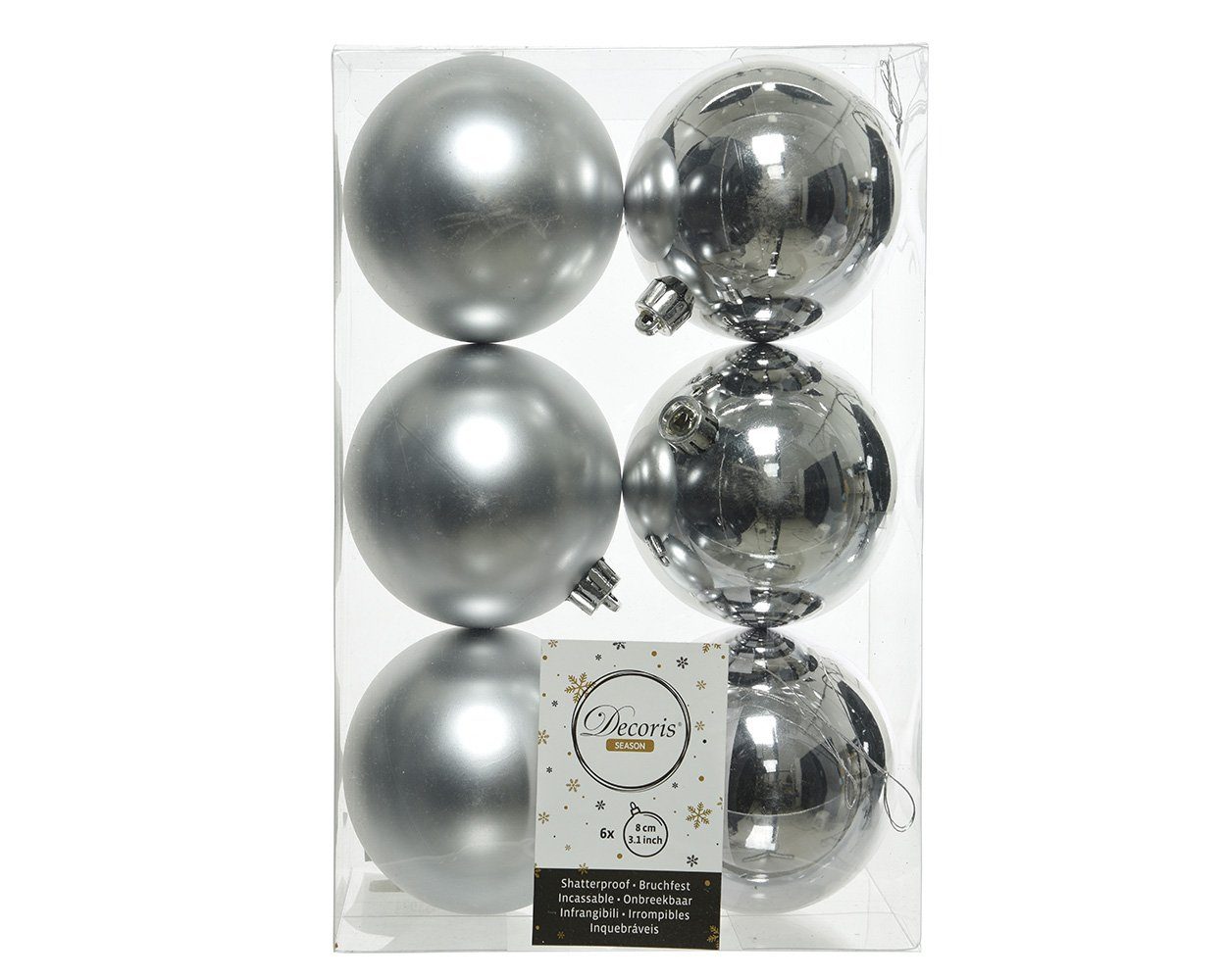 Kaemingk Weihnachtsbaumkugel, Weihnachtskugeln Kunststoff 8cm 6 Stück - Silber