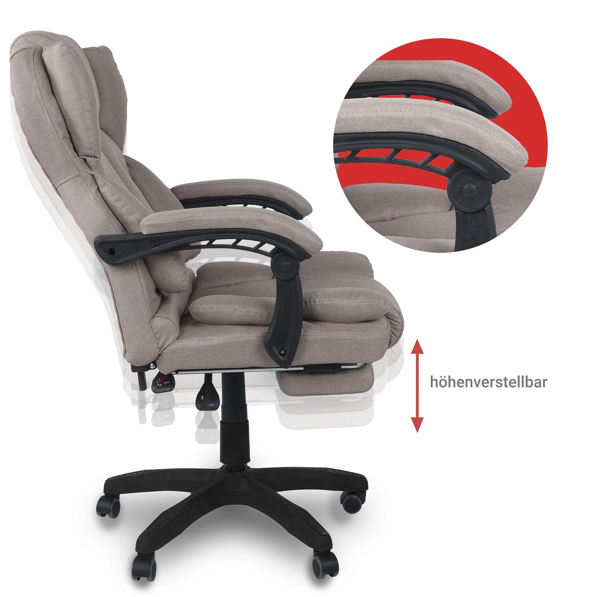 Taupe in mit (einzeln), Stoff-Design flexiblen TRISENS Home Chefsessel Armlehnen Ares Bürostuhl Office Chair