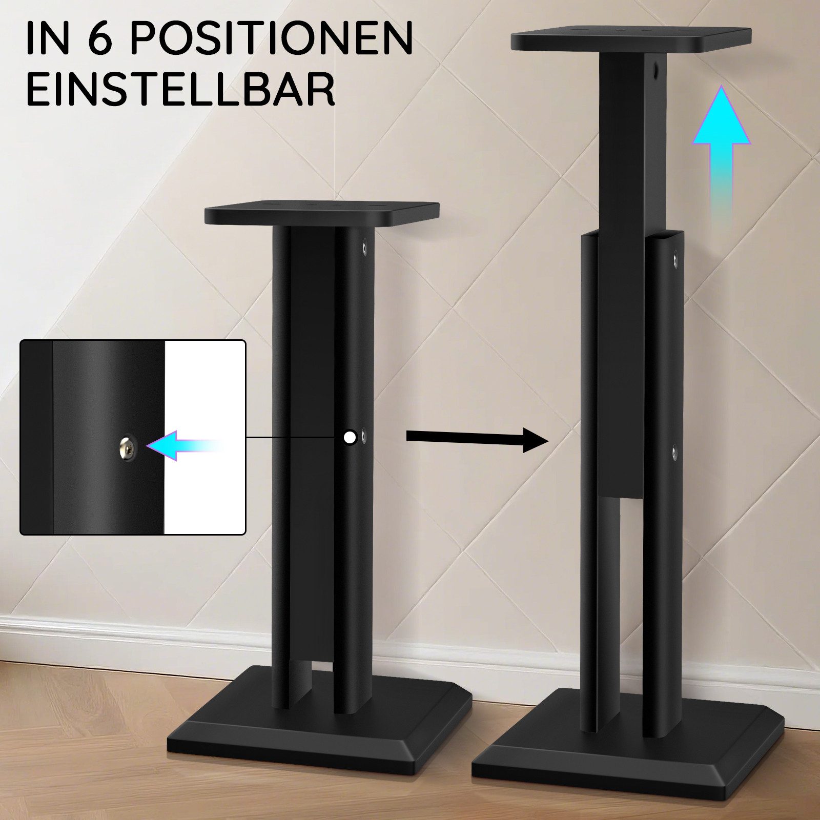 XERSEK Lautsprecherständer Boxenständer Höhenverstellbar 65-85cm für 4-10" Lautsprecher Bis 20 kg, (Stabilem Hochdichtebrett, Einfache Montage, Lautsprecherhalter, Audio Ständer, Lautsprecher Stand für Party Events)
