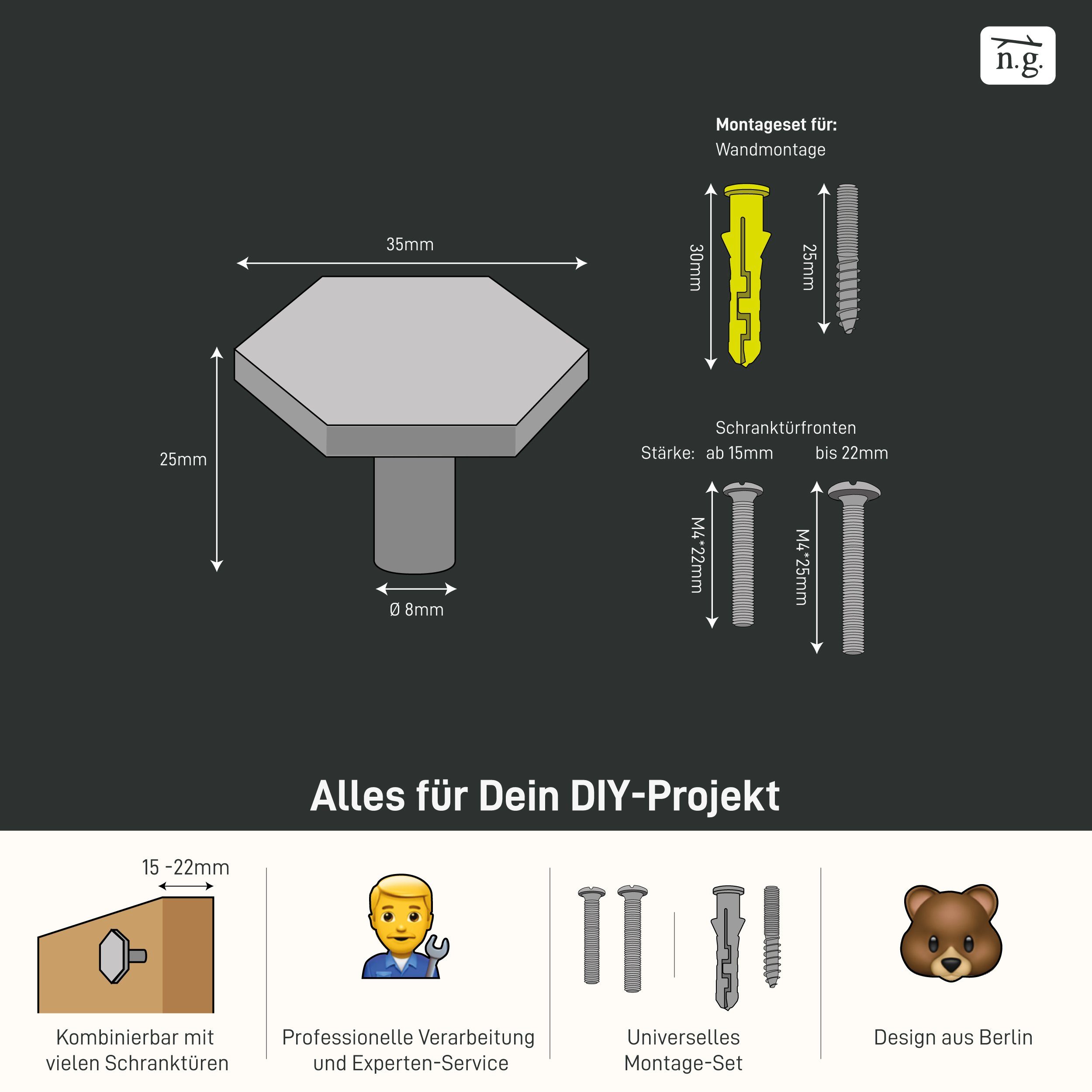 Möbelknopf, für Weiß Tür, Natural Knauf Goods Schrankgriff, HEXAGON und Berlin Möbelgriff Schublade (1-St),