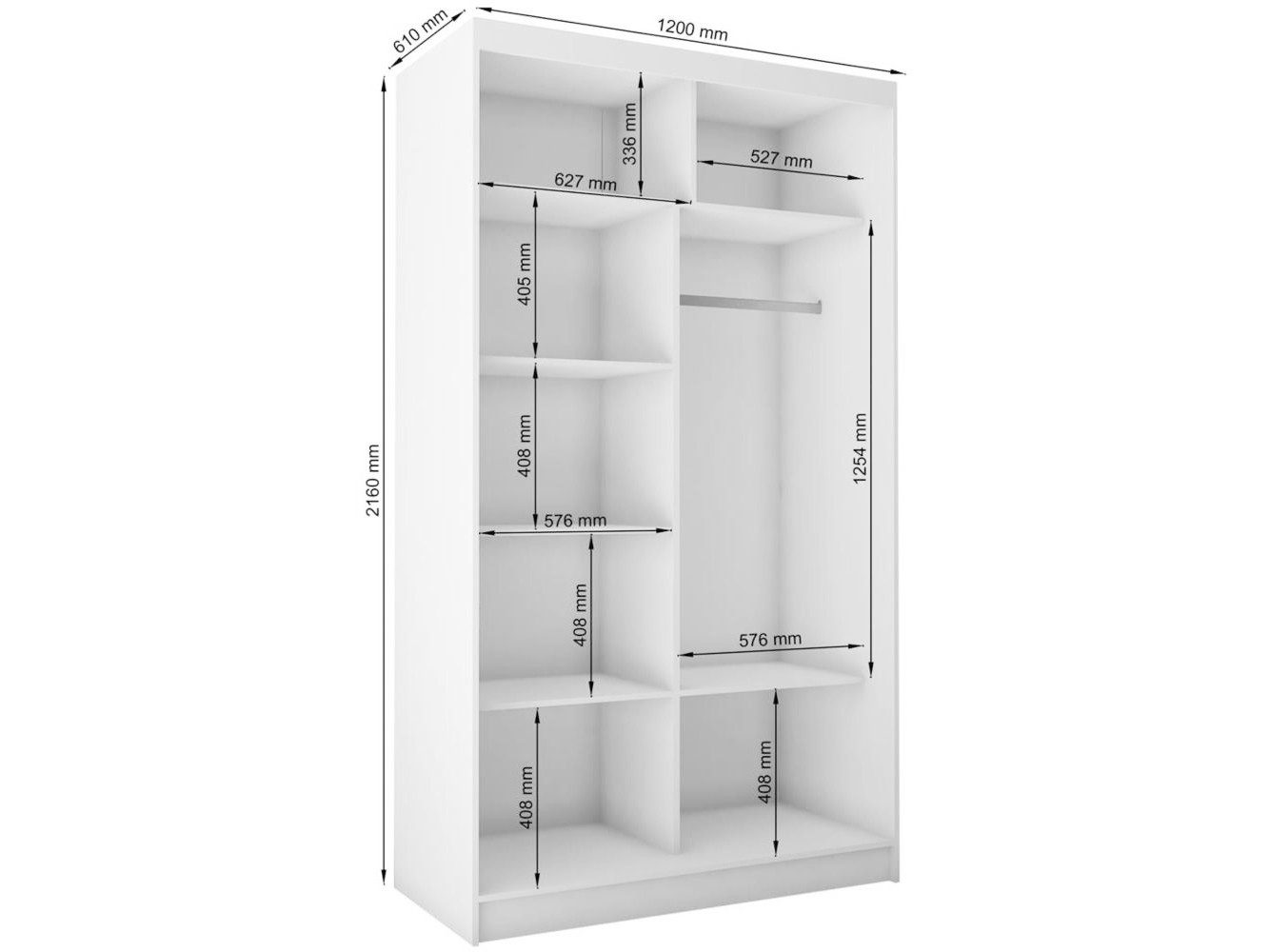 Beautysofa Schwebetürenschrank Gaja (weiß, schwarz, graphit, artisan, Kaschmir Farbe) mit Schubladen, Spiegeln und Kleiderstange