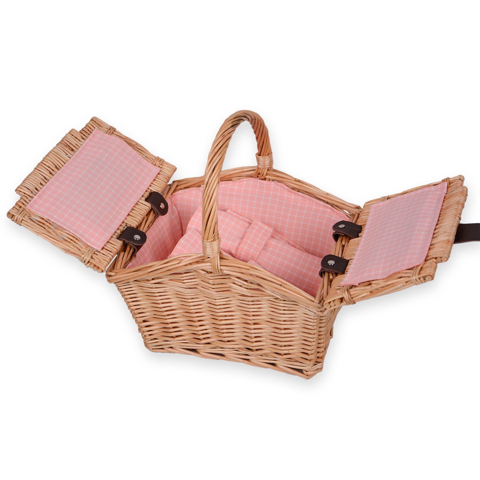UNUS GARDEN Picknickkorb Kinder, für 2 Personen (ca. 27 x 20 x 30 cm, pink), Rechteckig inklusive Besteck und Geschirr