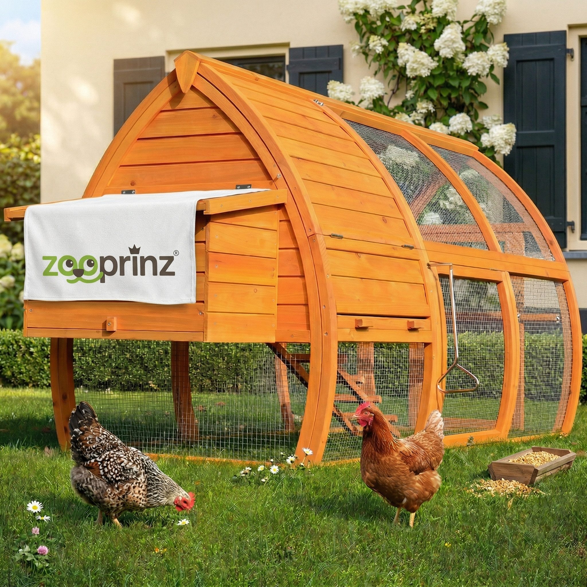 Zooprinz Hühnerstall Superhenne mit XXL Freilaufgehege, Massives Kiefernholz, 172x102x76 cm (BxHxT), wetterfest