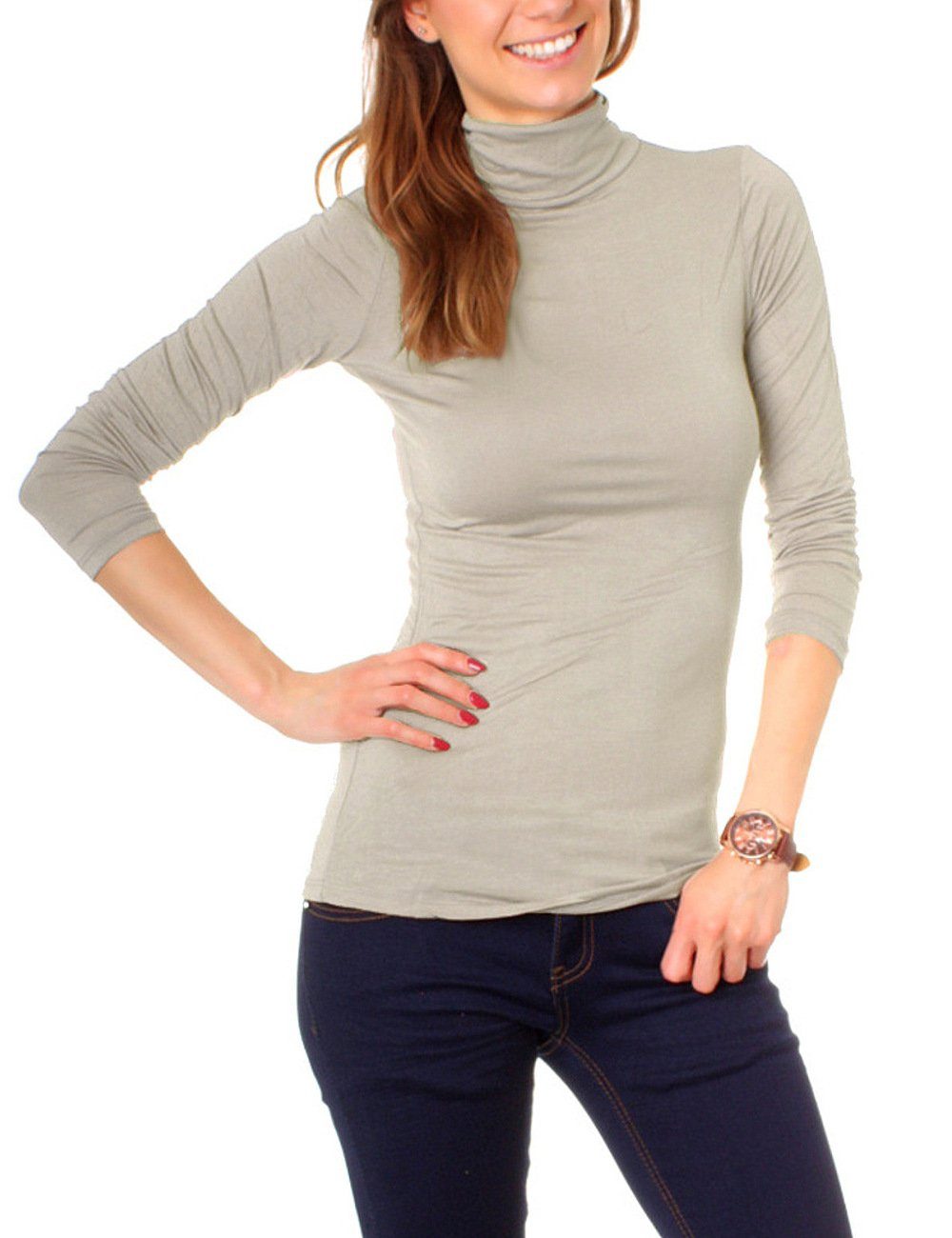 Muse Rollkragenshirt Basic Rollkragenshirt Langarm 3315 taupe