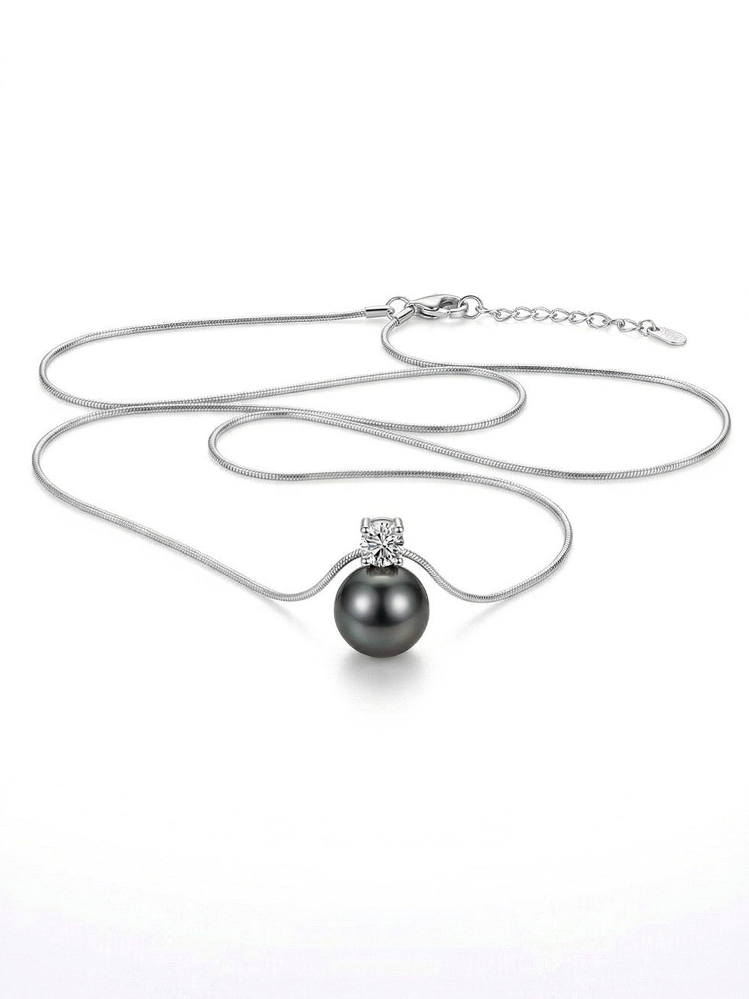 Staufergold Perlenkette Perlenkette „Luna Pearl“ – Zirkonia-Solitär Grau, handmade with Love!