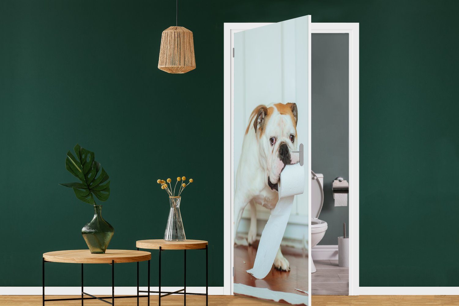 MuchoWow Türtapete Hund (1 mit für cm Toilettenpapier, Matt, Fototapete Türaufkleber, St), Tür, spielt 75x205 bedruckt