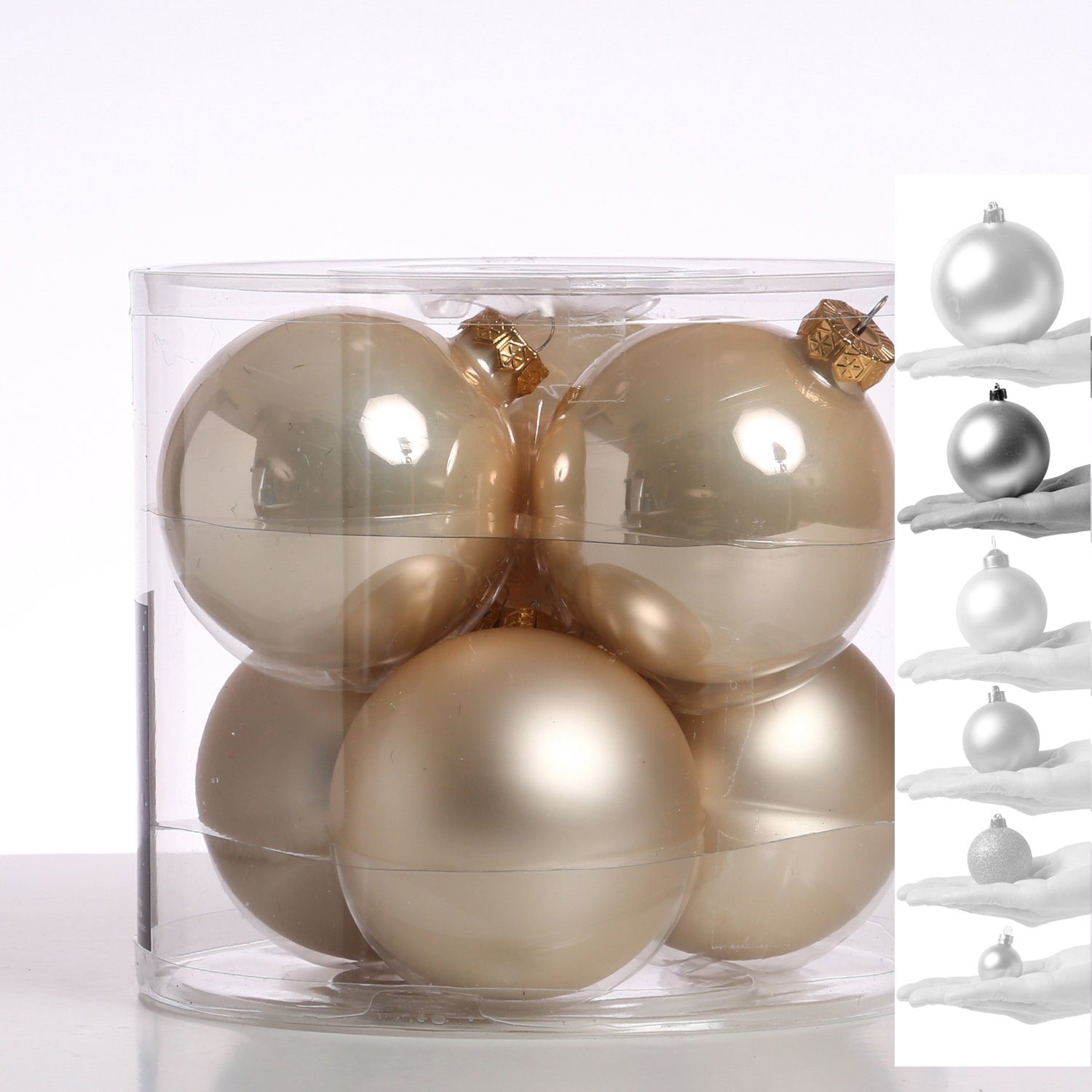 MARELIDA Weihnachtsbaumkugel Christbaumkugeln Weihnachtskugeln Glas 8cm glänzend matt creme 6 Stück (6 St)