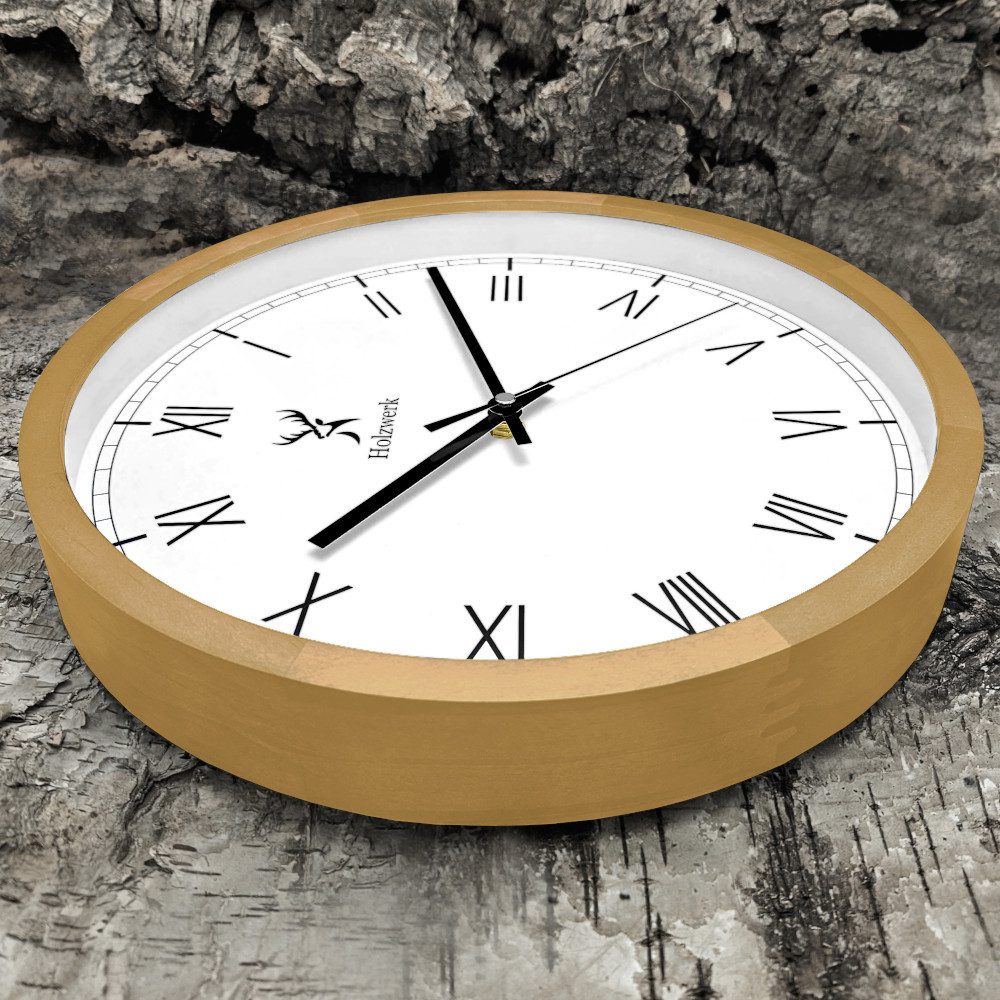 Holzwerk Wanduhr Designer Holz Wand Uhr, römische Ziffern (Nahezu lautloses Uhrwerk, analog, 30 cm)