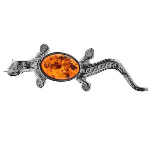 OSTSEE-SCHMUCK Brosche - Salamander - Silber 925/000 - Bernstein (1-tlg)