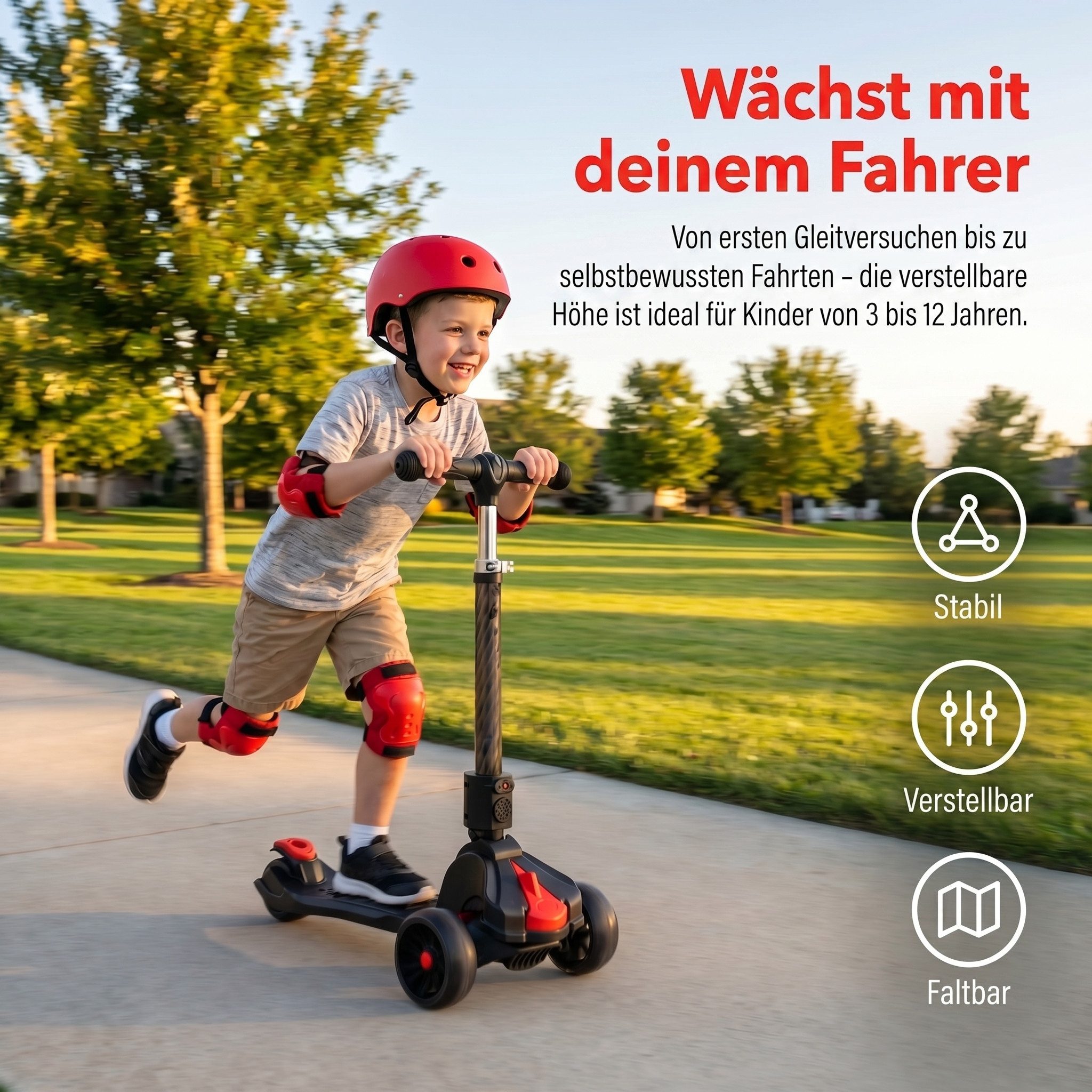 oyajia Cityroller Roller Kinder Scooter Dreiradscooter mit PU LED Räder Faltbar, bis 50 kg,roller kinder,kinder roller,Höhenverstellbar,Hinterradbremse – Bild 2 von 5