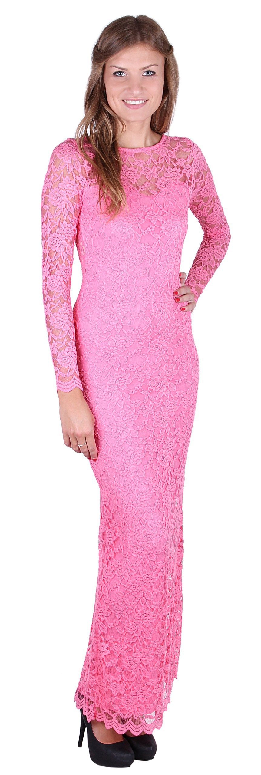 Spitzenkleid John Zack Pinkes Maxi-Kleid aus Spitze L