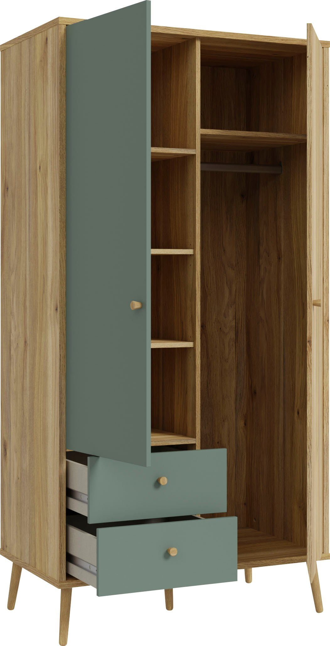 FORTE Kleiderschrank (B/H/T ca. 94,5x185,6x52,2 cm) Salbei, Drehtürenschrank, Stauraum – Bild 4 von 5